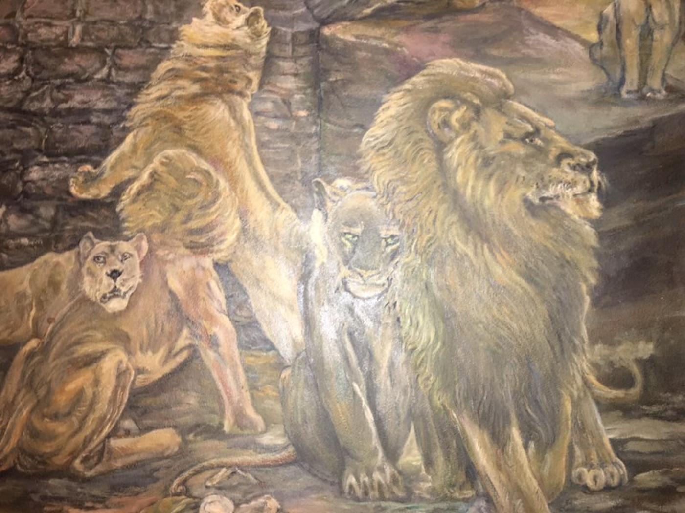 Peter Maier - MID CENTURY MEDIEVAL SACRIFICE TO LION DEN PAINTING