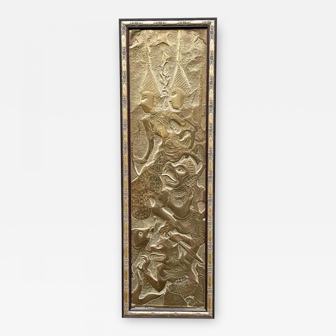 Philip and Kelvin LaVerne - Signed Mid-Century Asian Modern Brass Sculpture Wall  Plaque After Kelvin Laverne