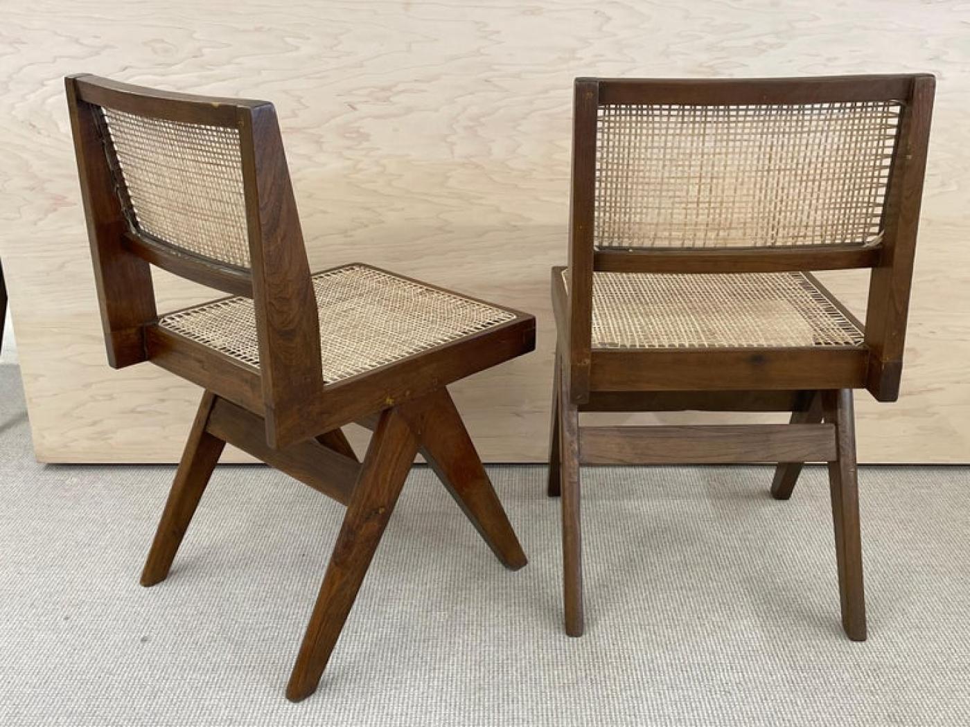 Pierre Jeanneret Set of Ten Pierre Jeanneret Hand Cane Chairs, Teak, Cane