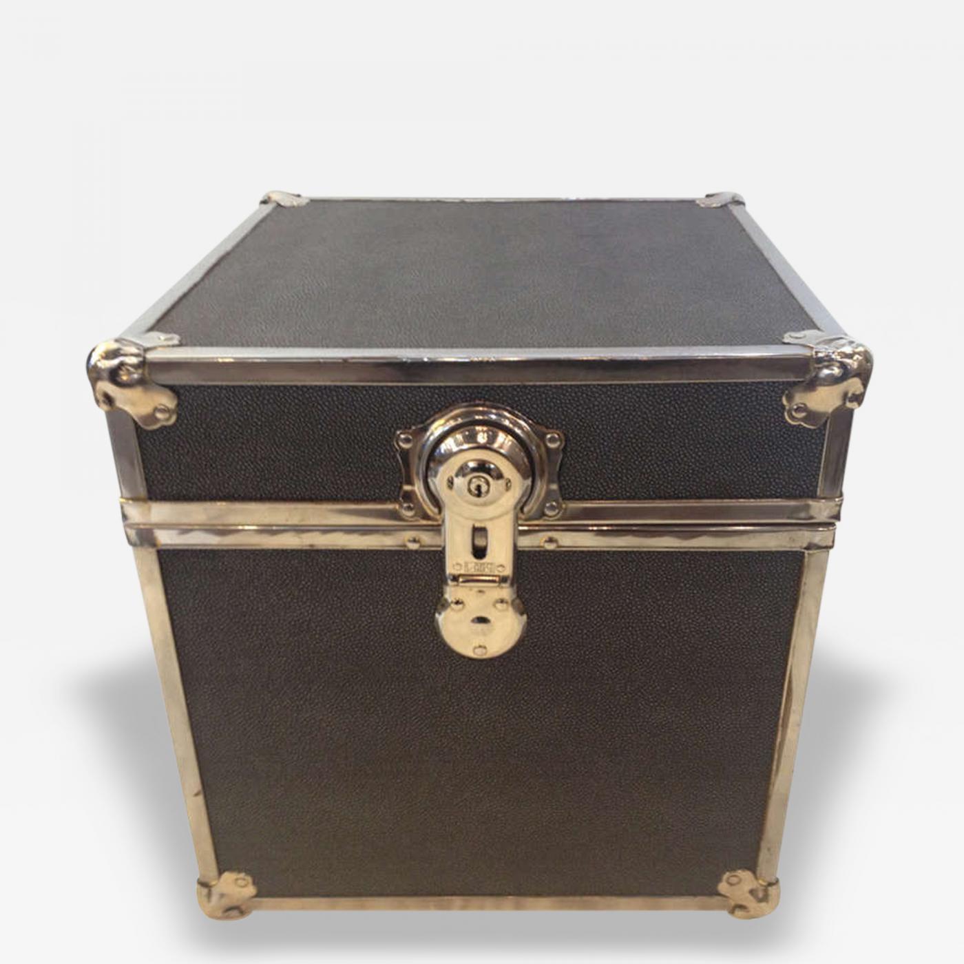 Polished Chrome Faux Shagreen Slate Blue Trunk