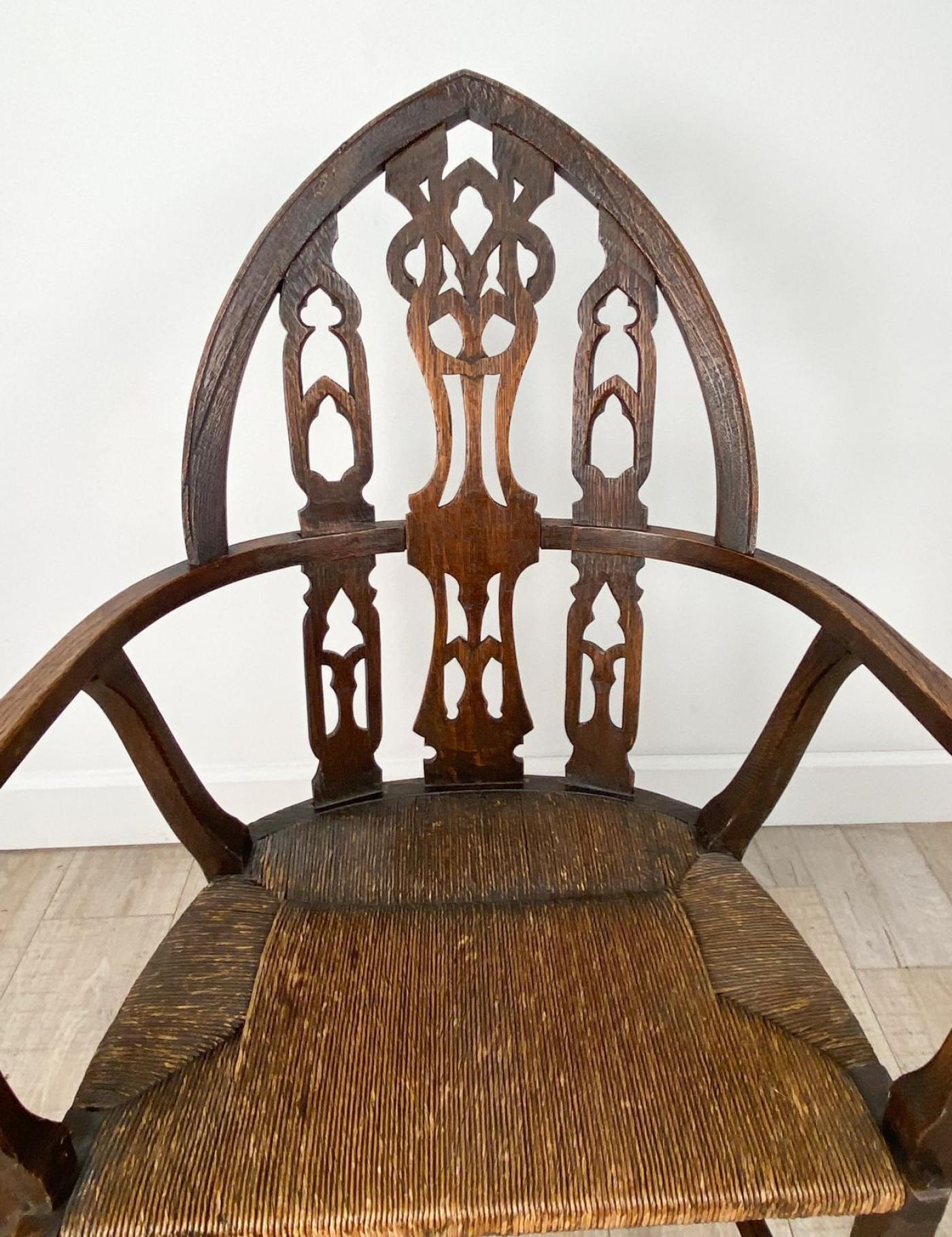 Rare Gothic Windsor Chair, Carved in Oak, England circa 1850