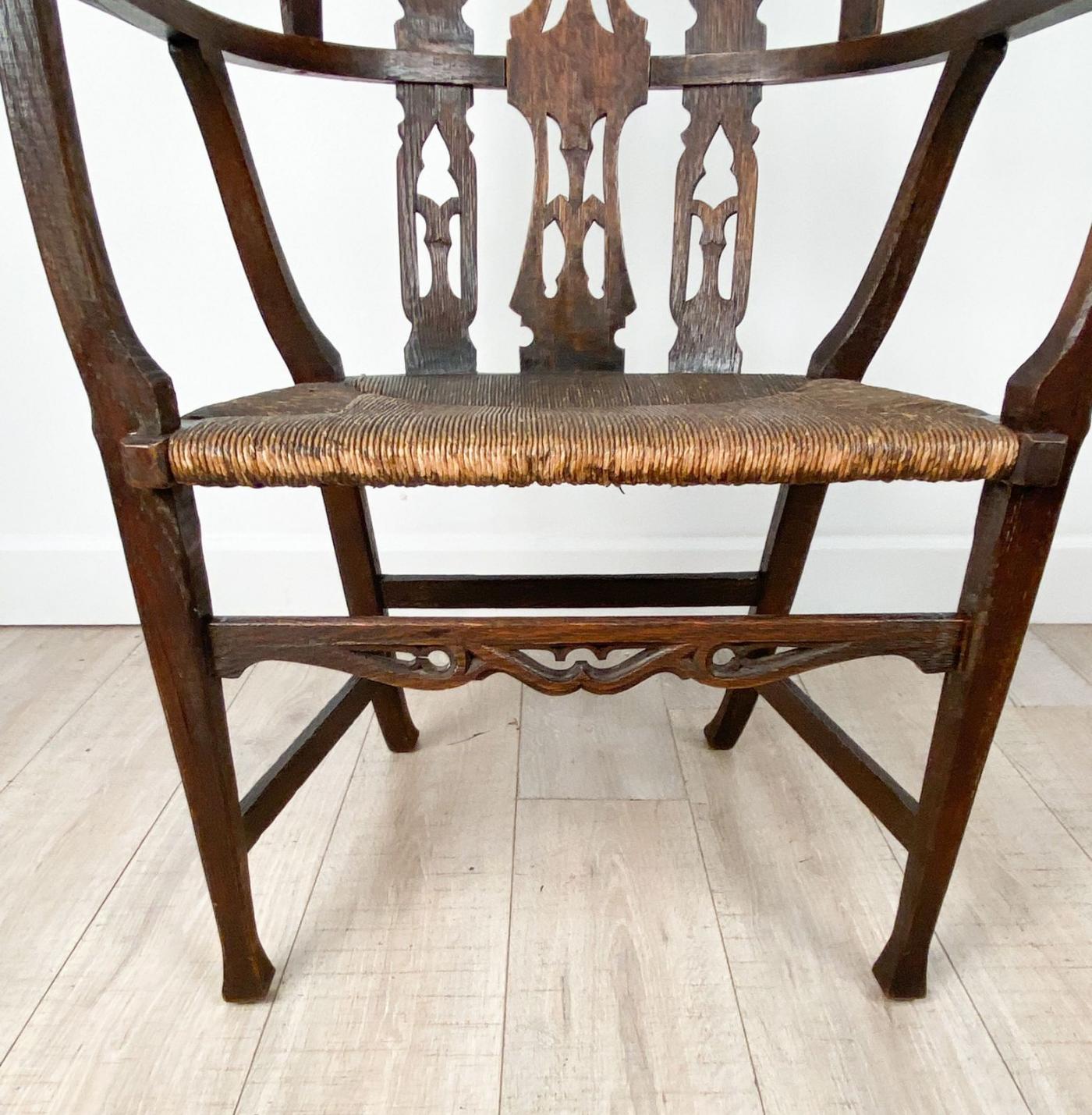 Rare Gothic Windsor Chair, Carved in Oak, England circa 1850