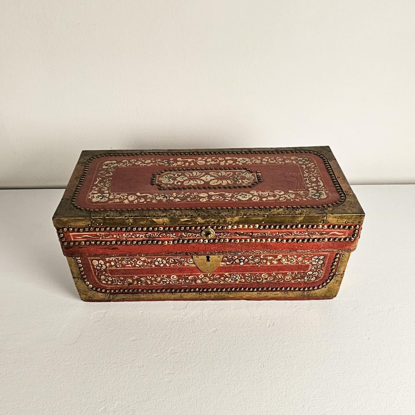 Rare Smaller Chinese Export Painted Leather Trunk, circa 1850