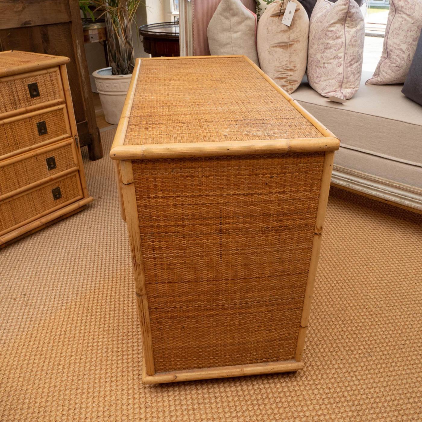 Pair of Rattan Dressers with Brass Campaign Style Hardware
