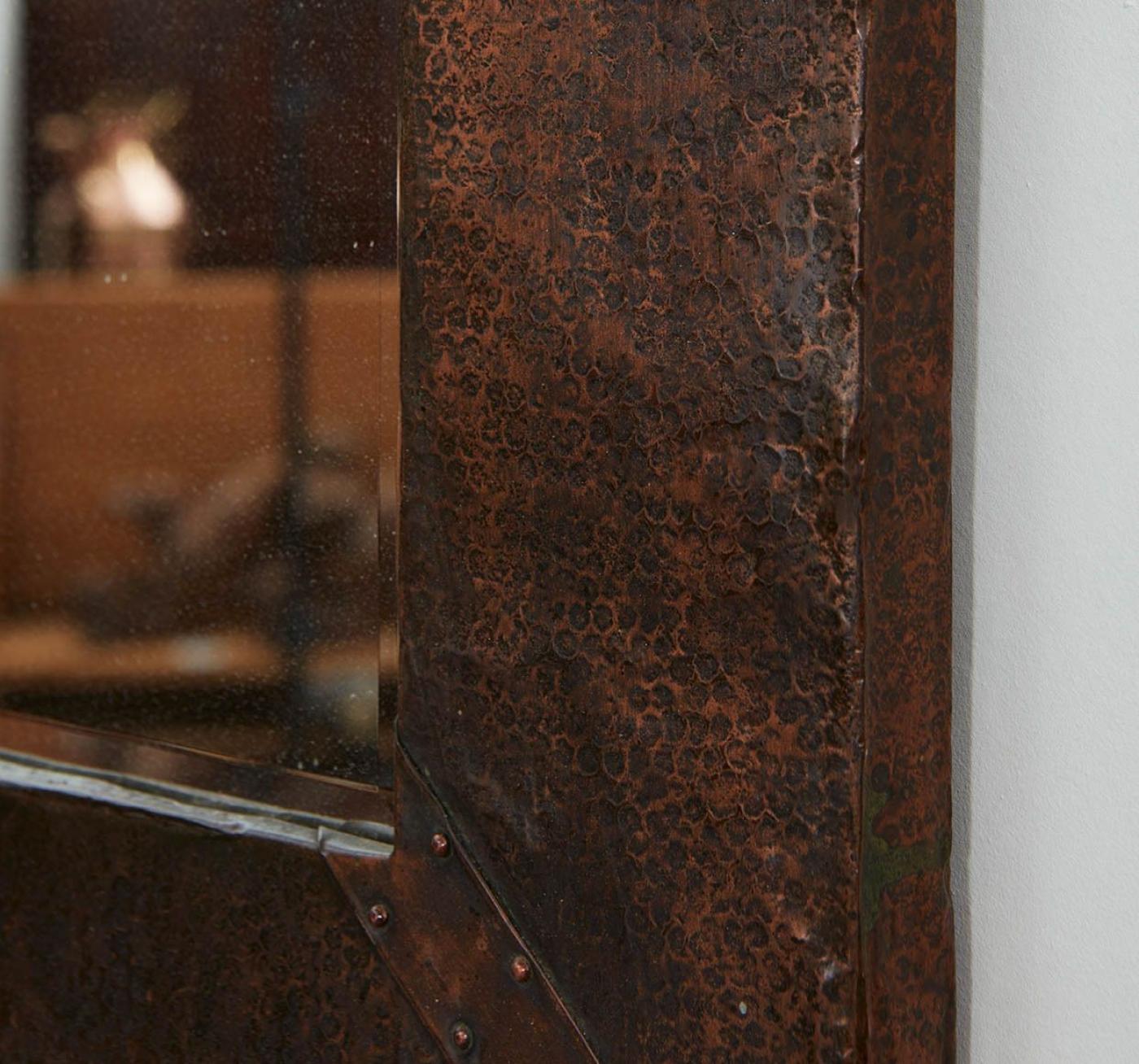 Rectangular Arts & Crafts Copper Mirror with Heart Cabuchon