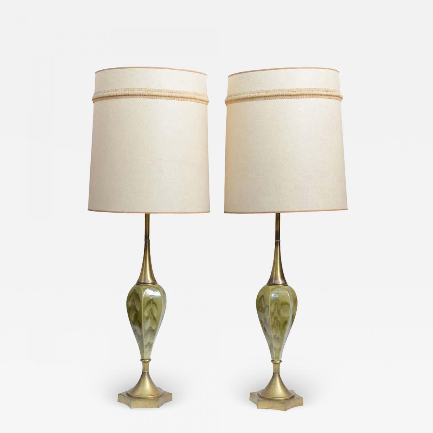 Rembrandt Lamp Company - Green Pottery and Brass Table Lamps by Rembrandt  Cie