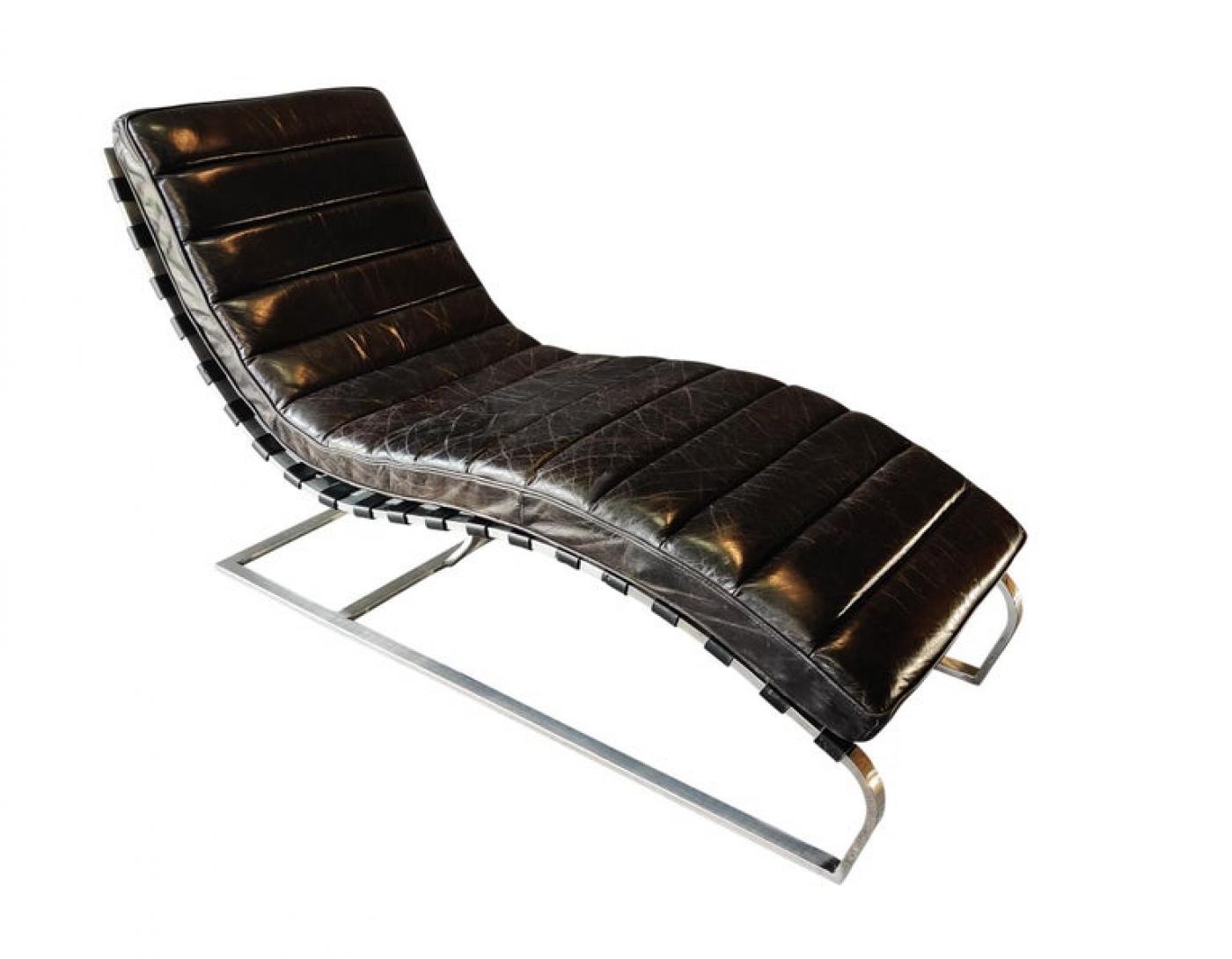 Restoration Hardware Oviedo DarkBrown Leather ChromeFrame Chaise