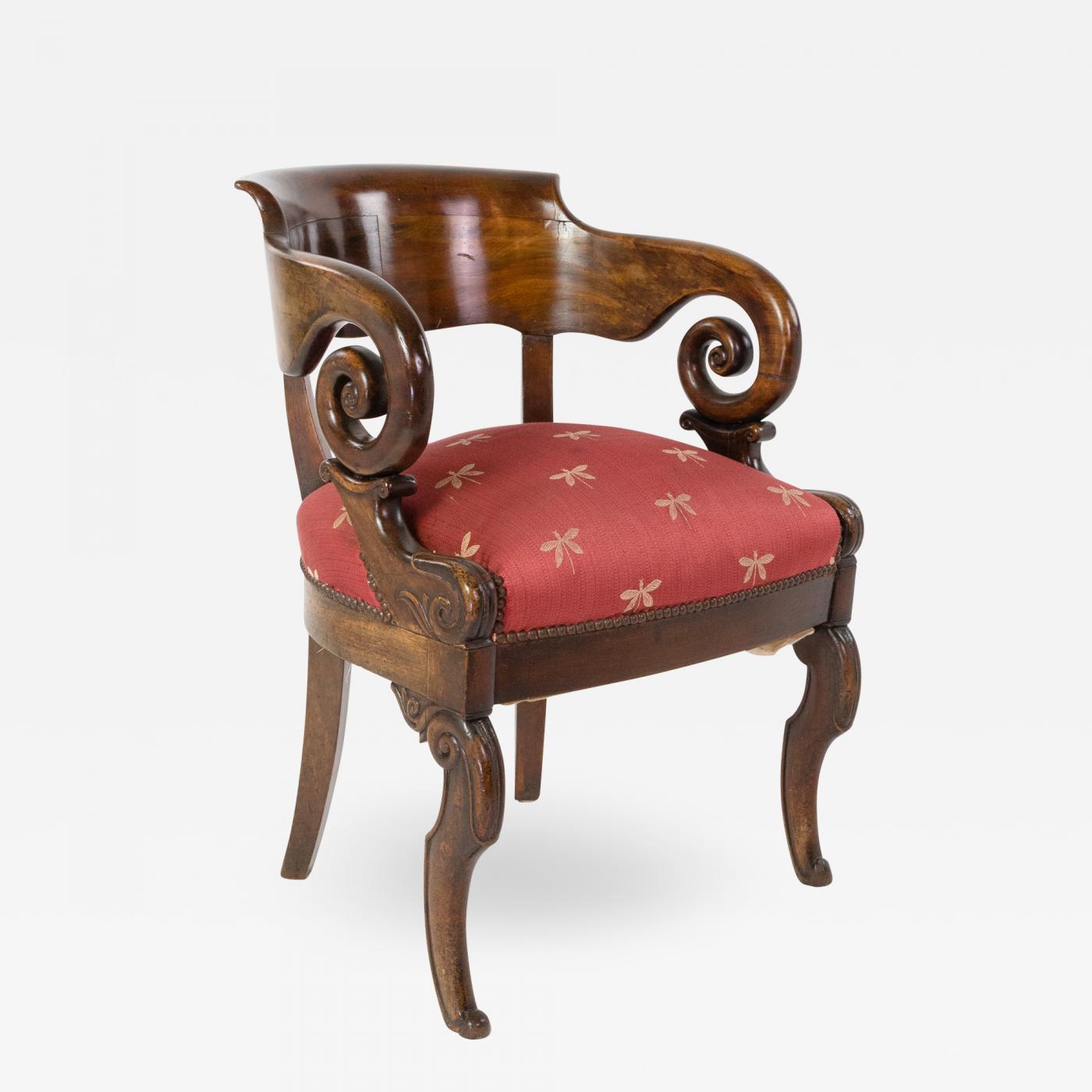 Wooden Carved Tripod Chair with Leather Seat, 1890s