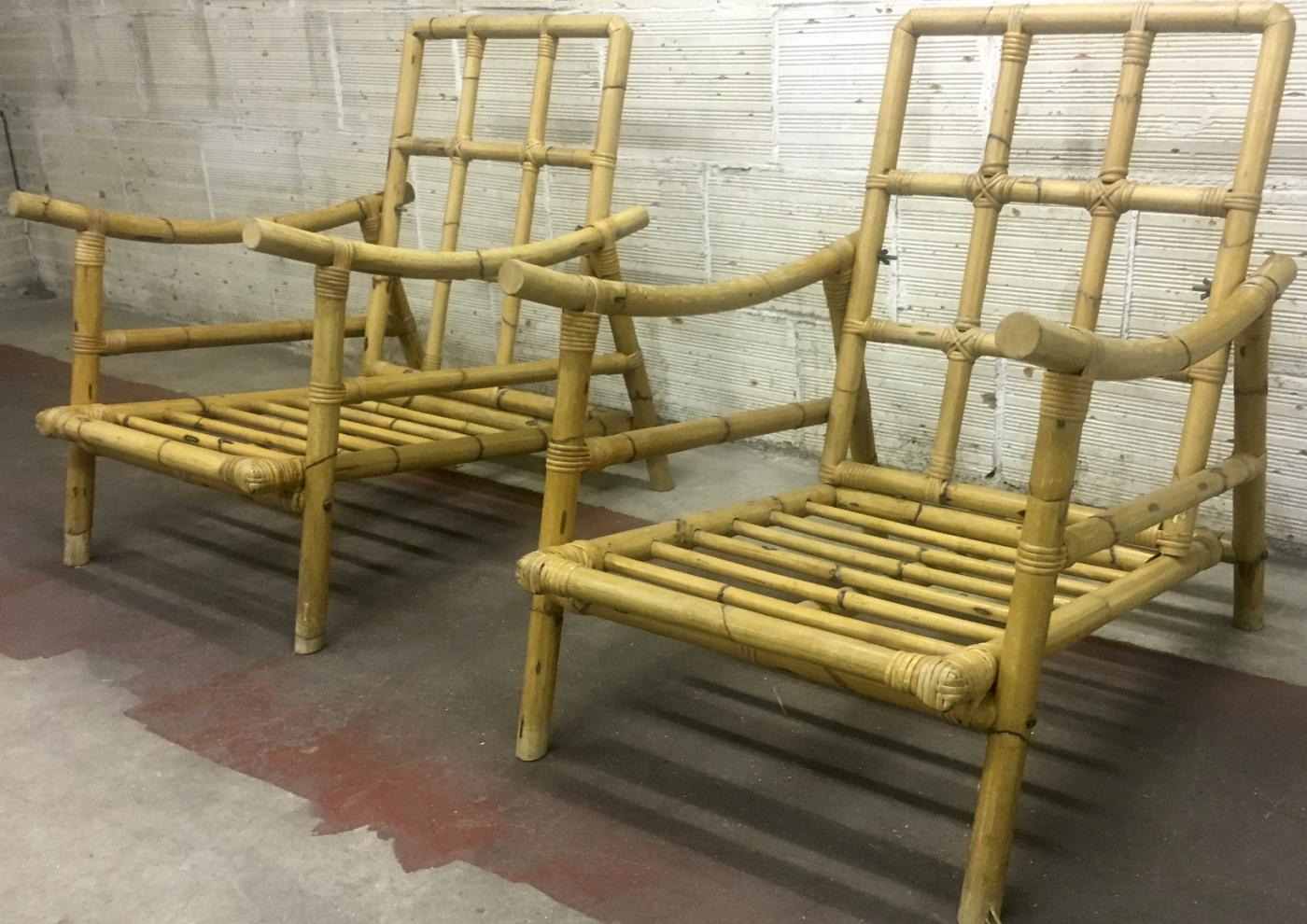 Riviera Style Superb Pair of Bamboo Lounge Chairs