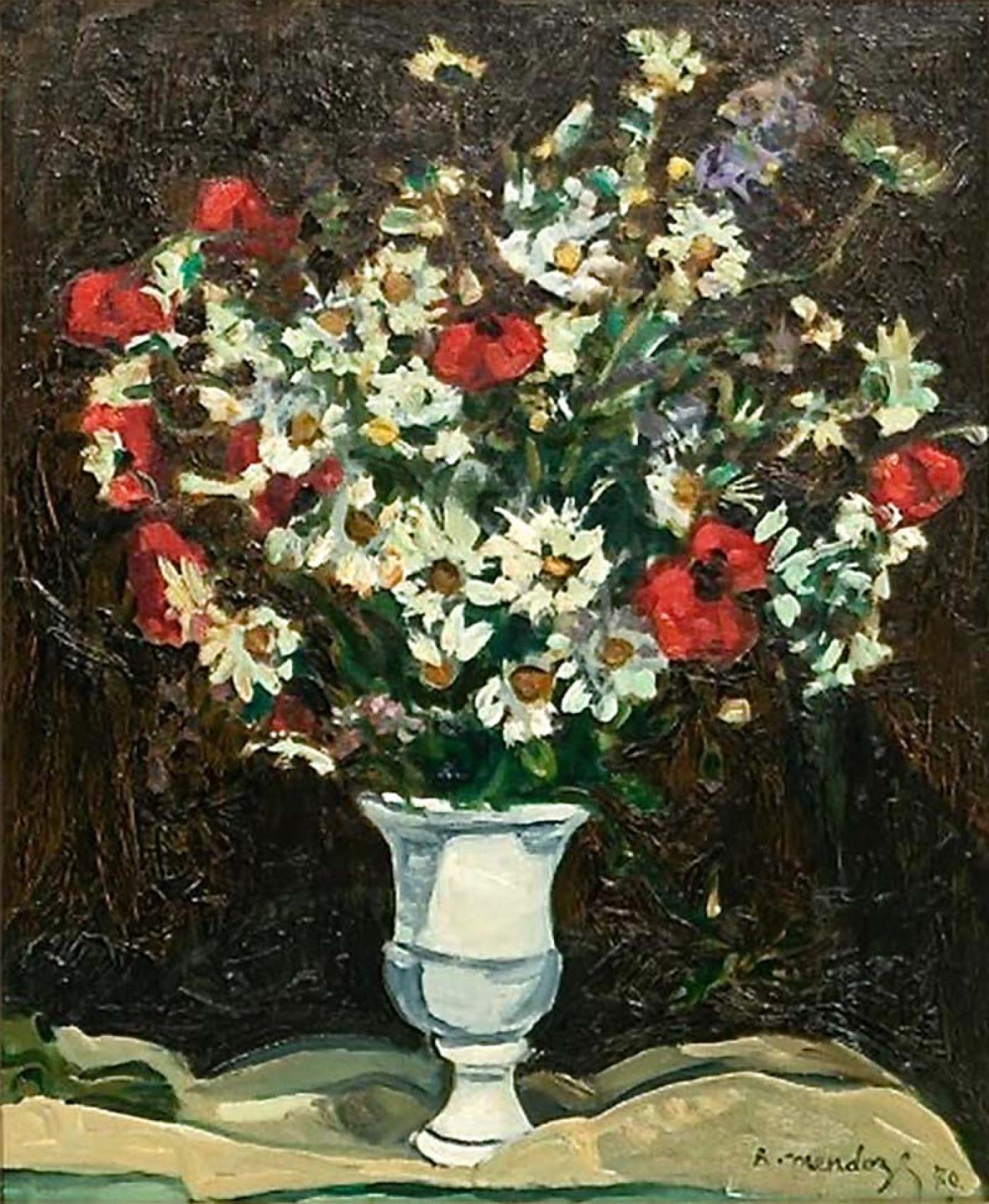 Robert Mendoze Still Life Bouquet De Fleurs Champs