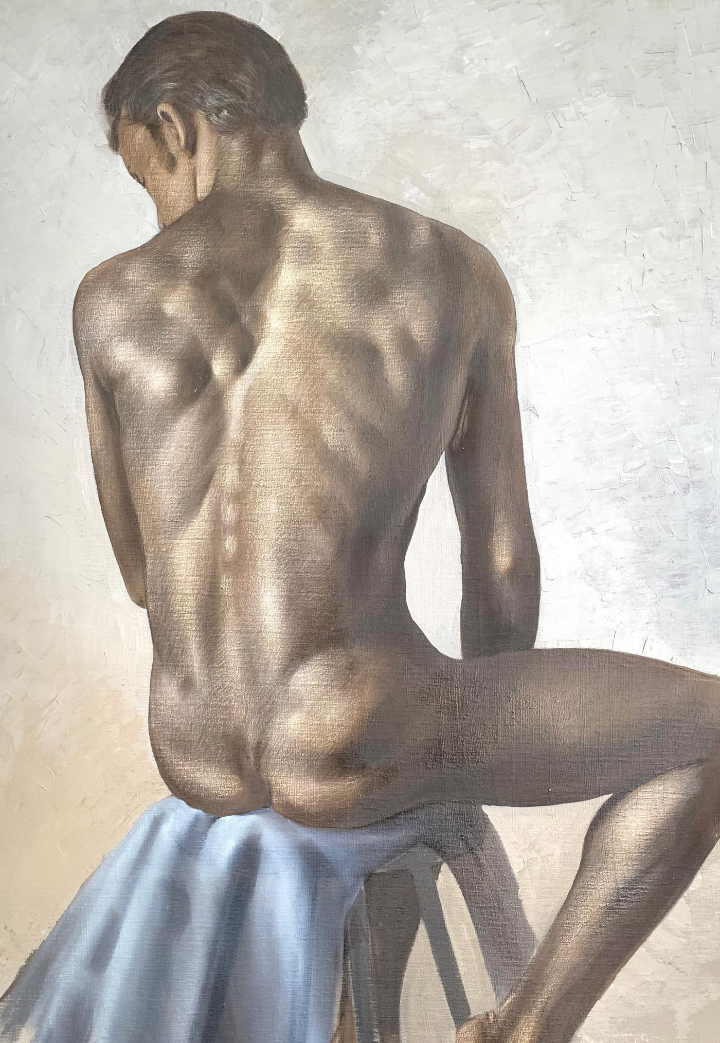 Roberto Lupetti - Seated Male Nude by Roberto Lupetti (1918-1997, USA), oil  on canvas, circa 1950
