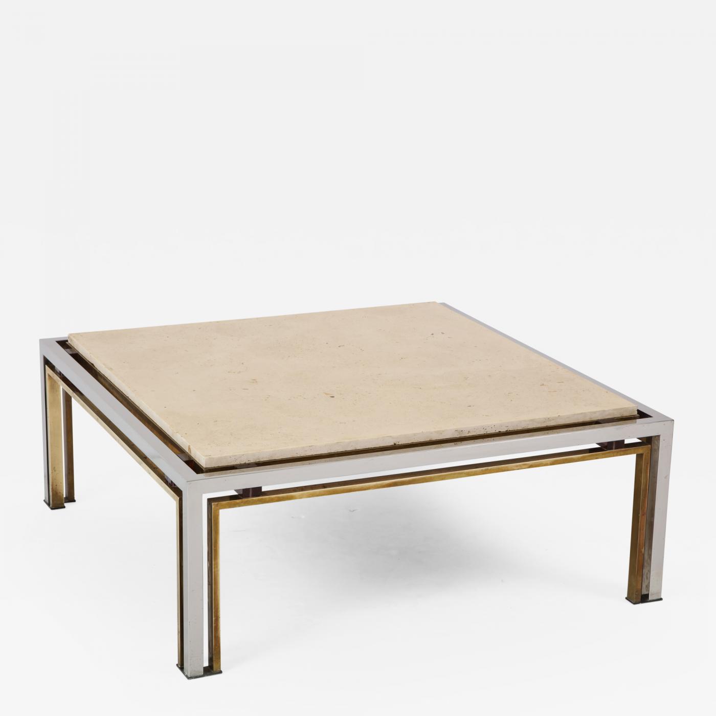 Romeo Rega Romeo Rega Chrome Brass And Travertine Top Square Coffee Table