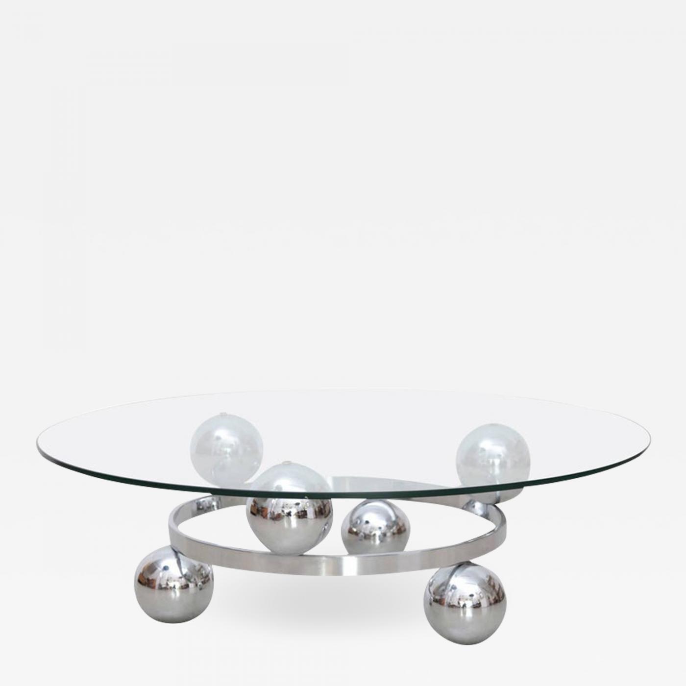 Round Chrome Sputnik Atomic Coffee Table With Glass Top