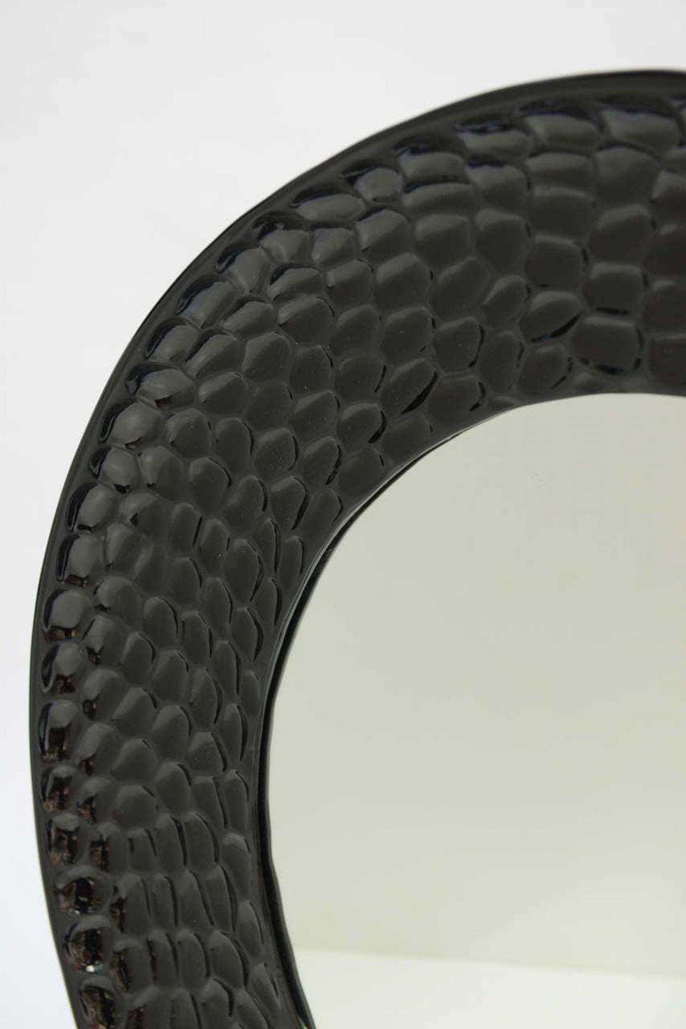 Round High Gloss Black Lacquered Mirror