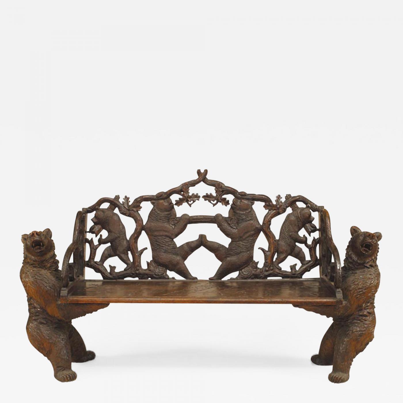 Rustic Black Forest Double Bear Walnut Loveseat