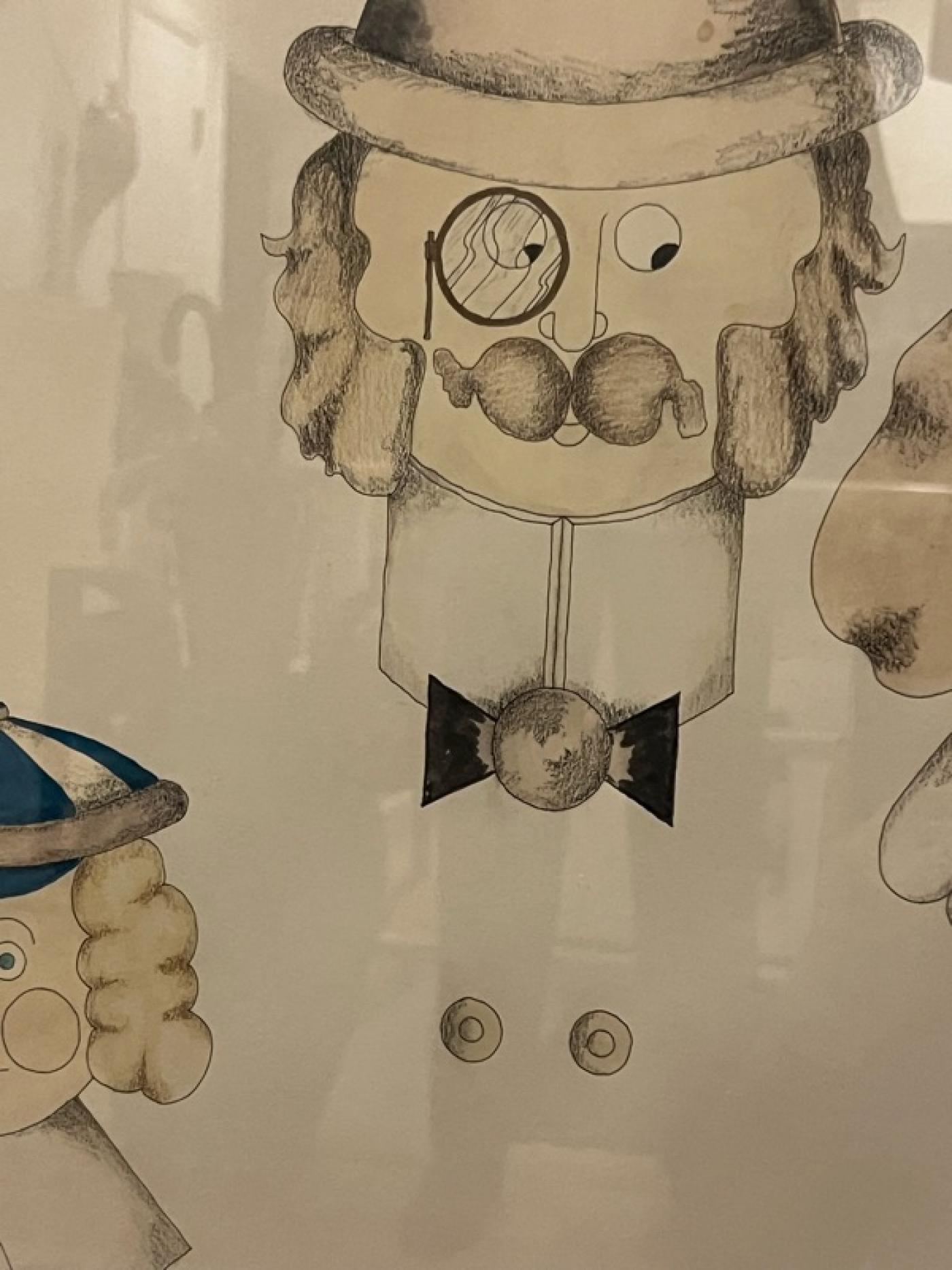 SIGNED RISQUE PEN AND INK DRAWING OF OLD WORLD FAMILY