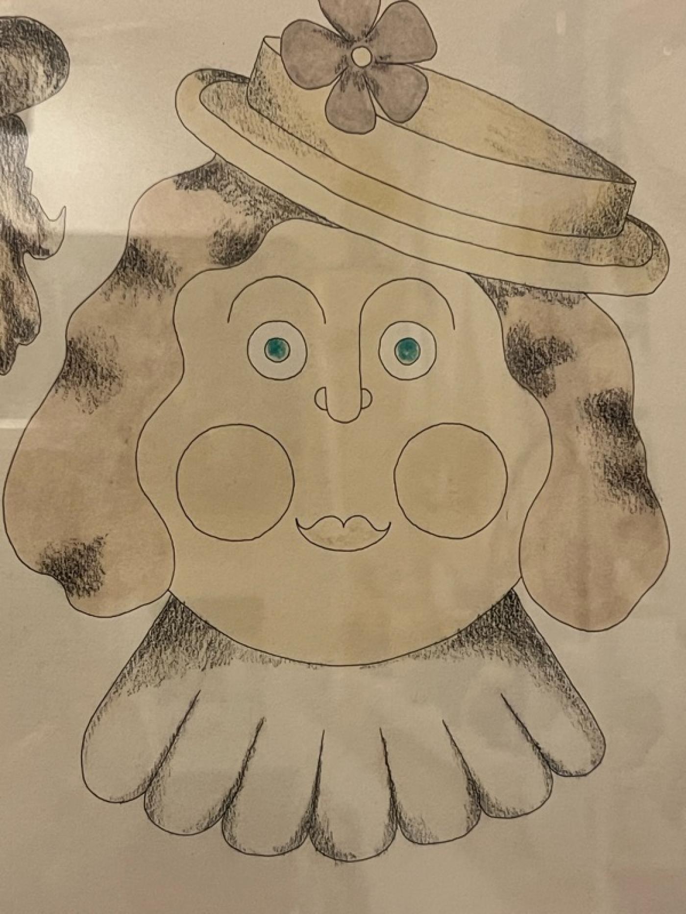 SIGNED RISQUE PEN AND INK DRAWING OF OLD WORLD FAMILY