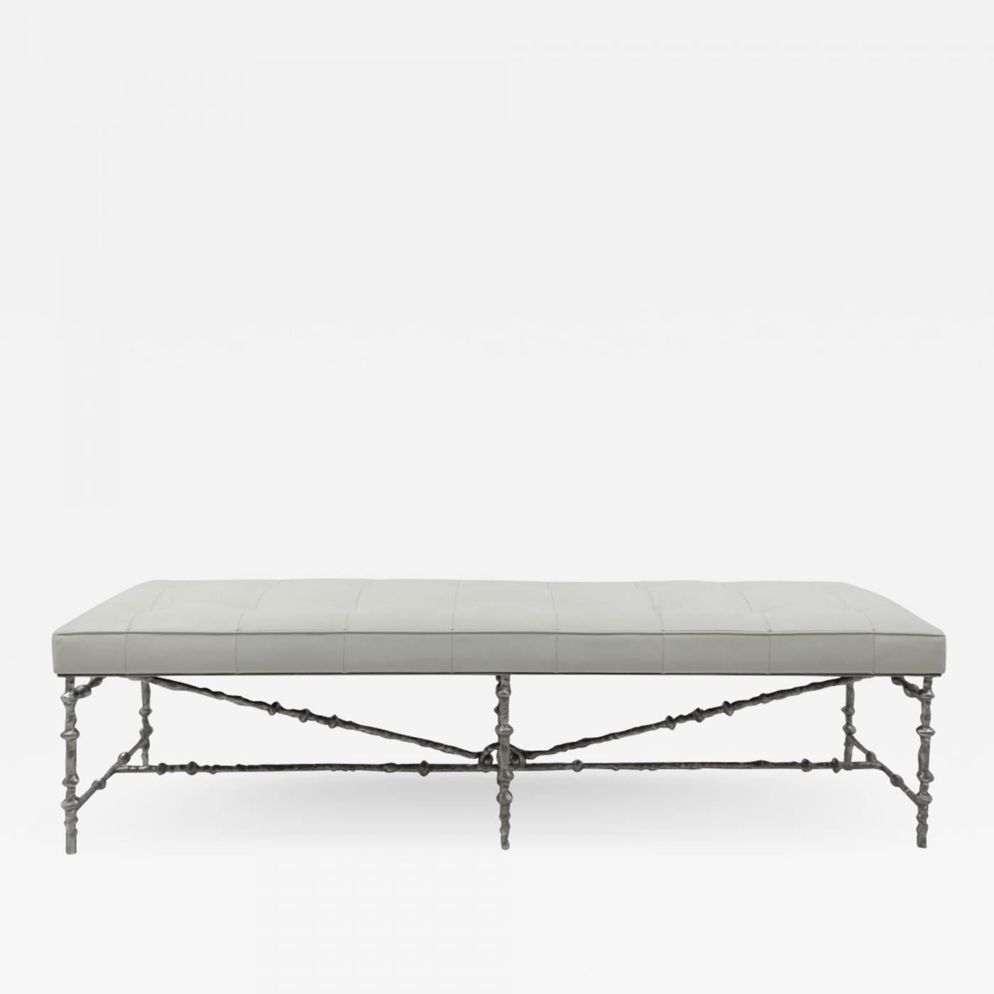 Silver Finished Steel And Leather Bench