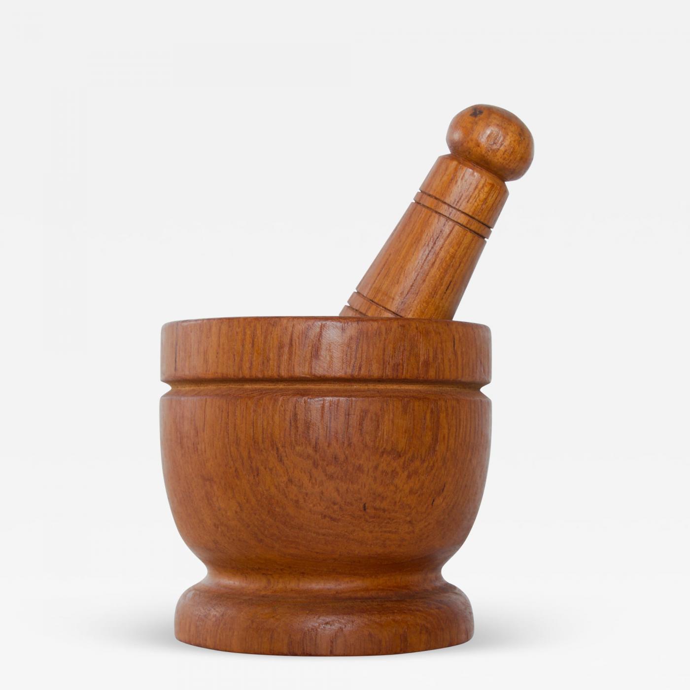 Scandinavian Solid Teak Wood Mortar and Pestle Set Sweden