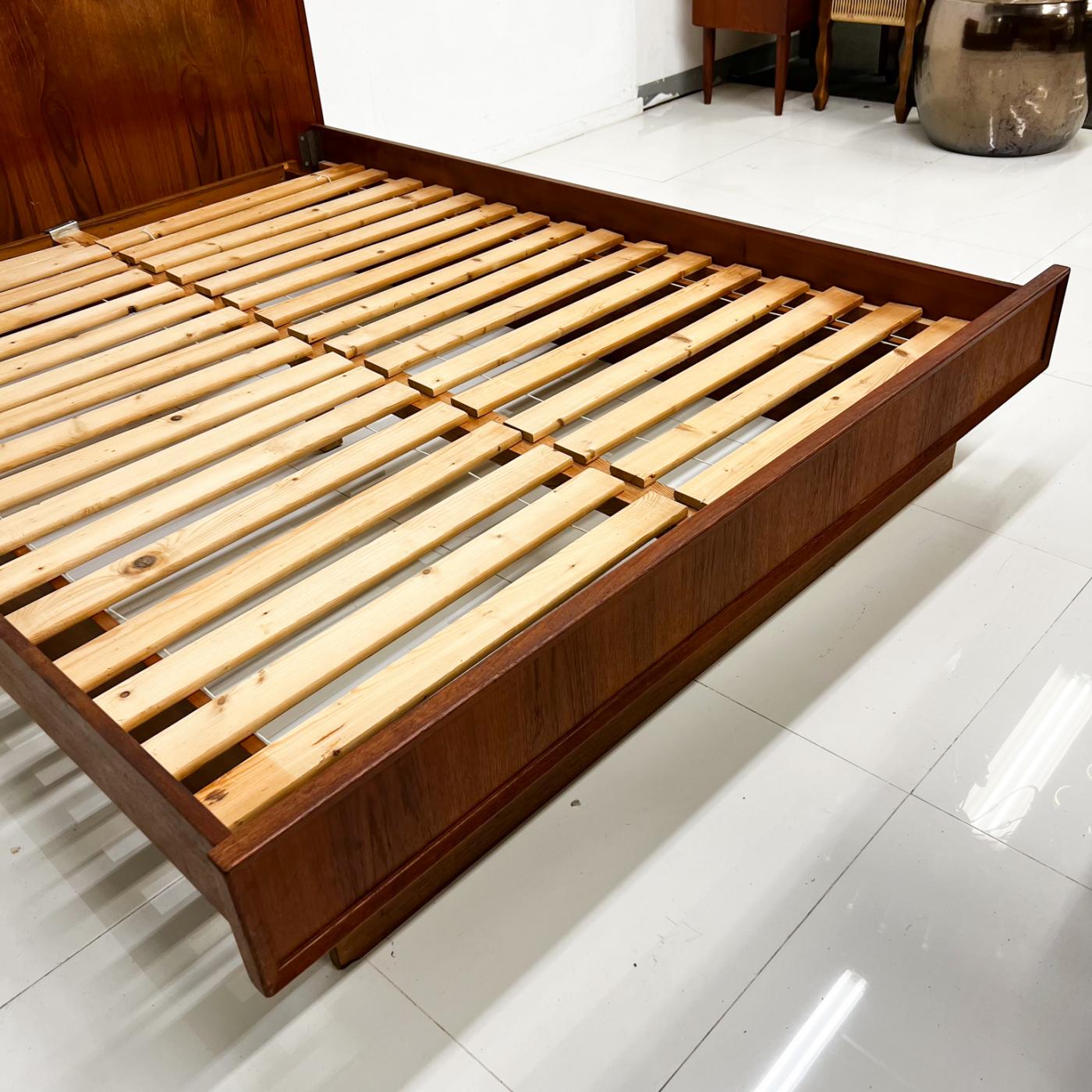 Sculptural SCANDIA Platform Queen Bed Modern LowProfile Teak Wood from