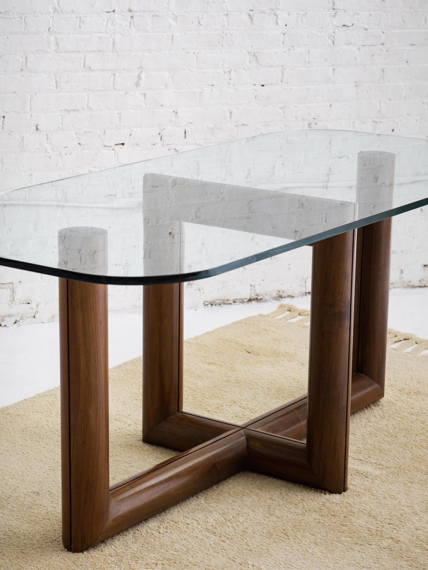 Sculptural Solid Wood Dining Table With Glass Top