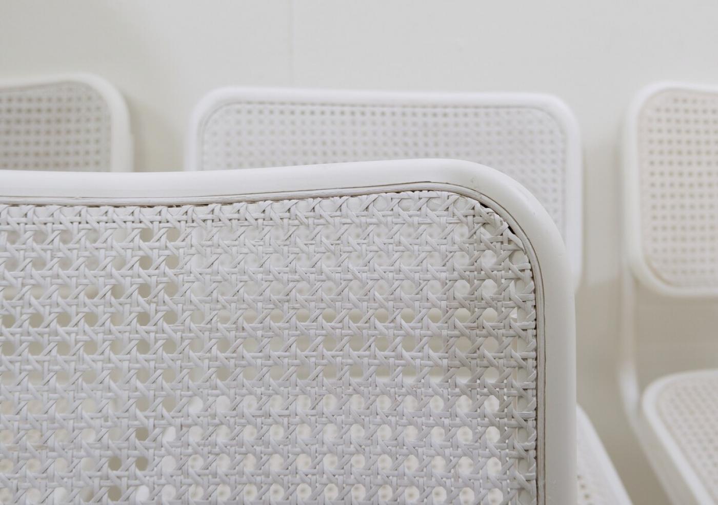 Set of 6 Mid Century Modern White Cane Dining Chairs