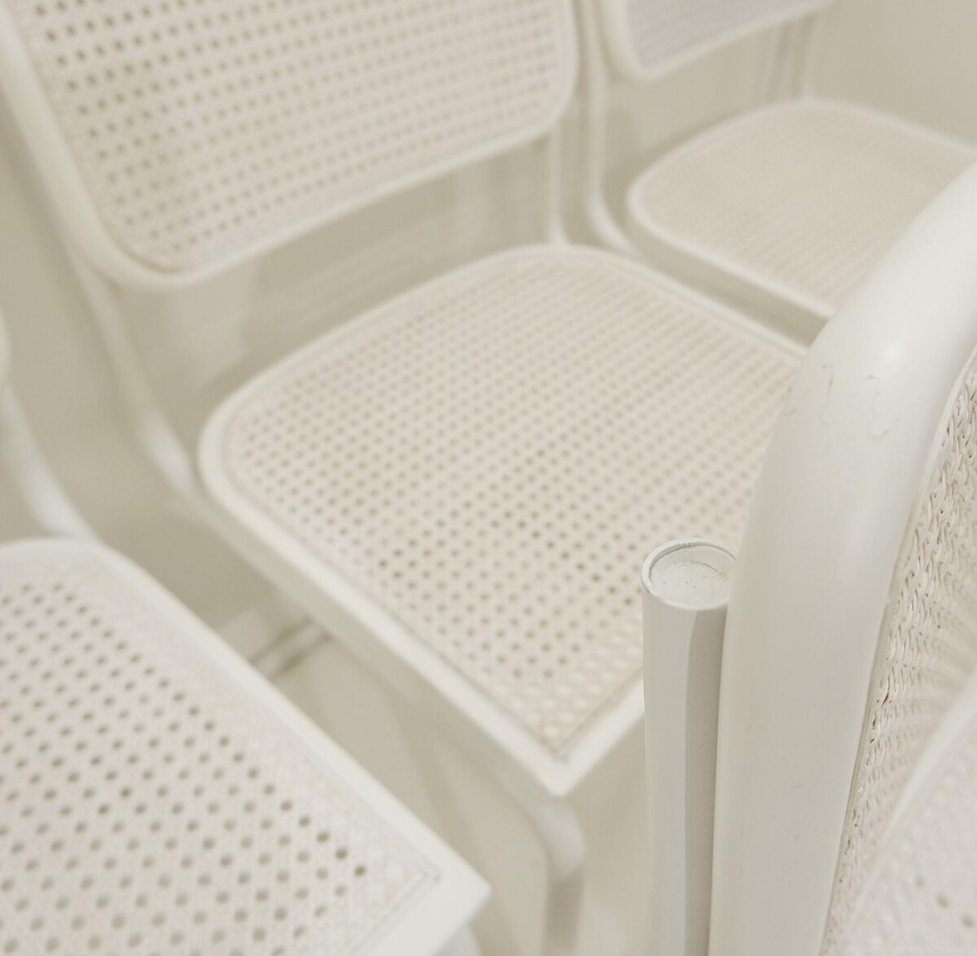 Set of 6 Mid Century Modern White Cane Dining Chairs