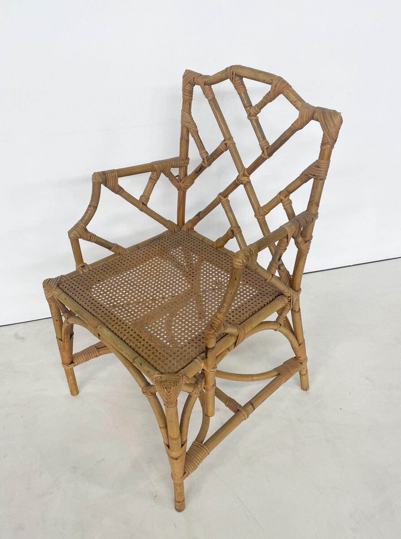 Set of 6 Mid Century Rattan Dining Chairs