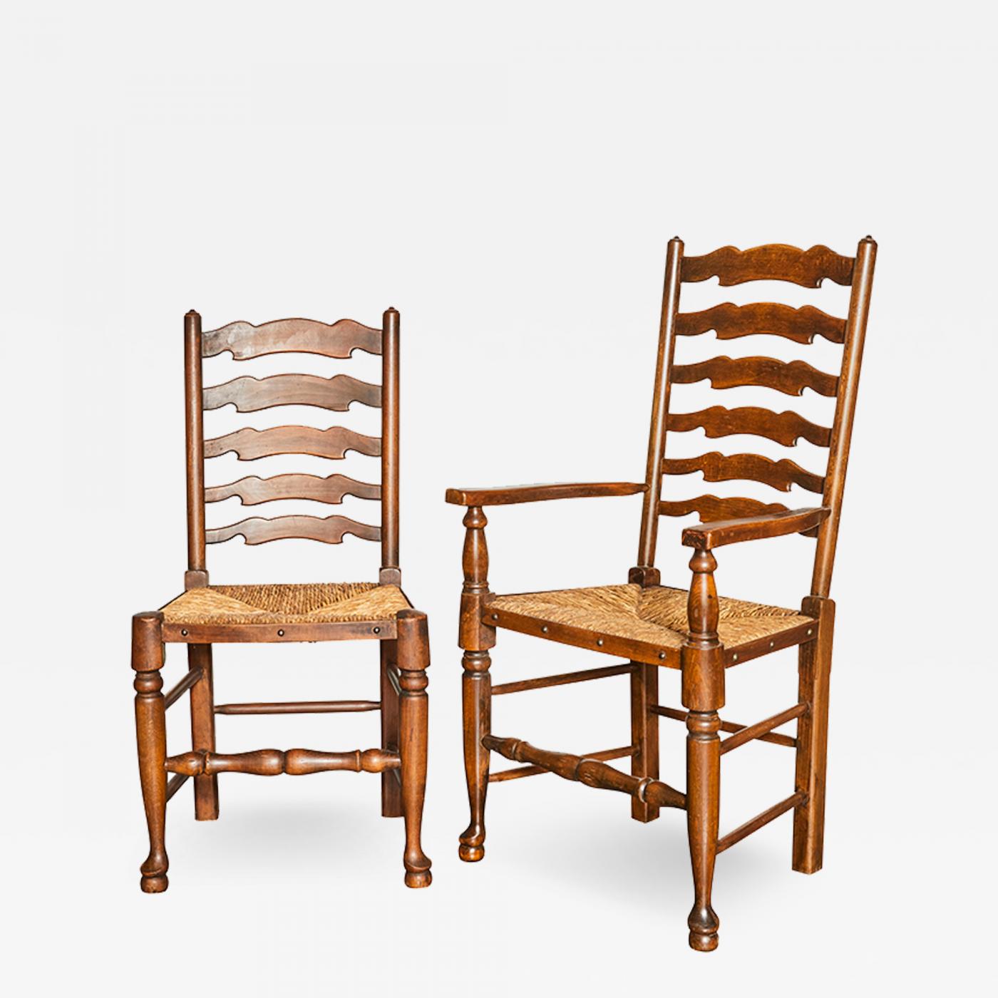 Set of Eight English Ladder Back Chairs