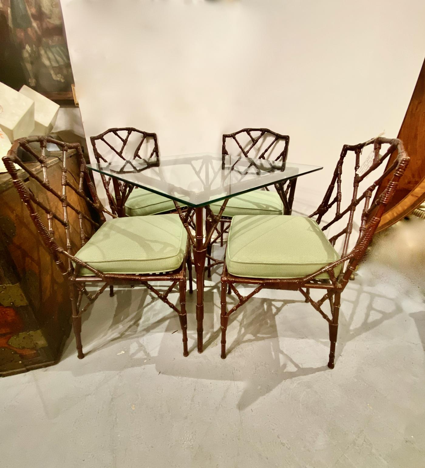 Set of Faux Bamboo Table and 4 Faux Bamboo Chairs, c. 19701980