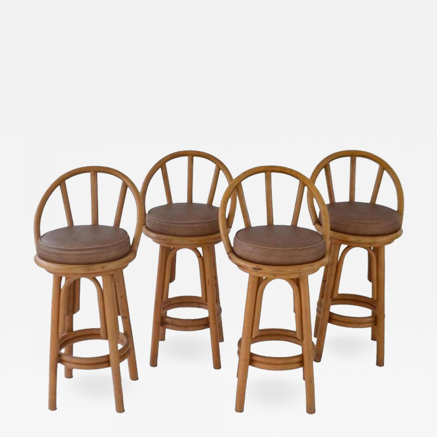 Set Of Four Bent Bamboo Bar Stools