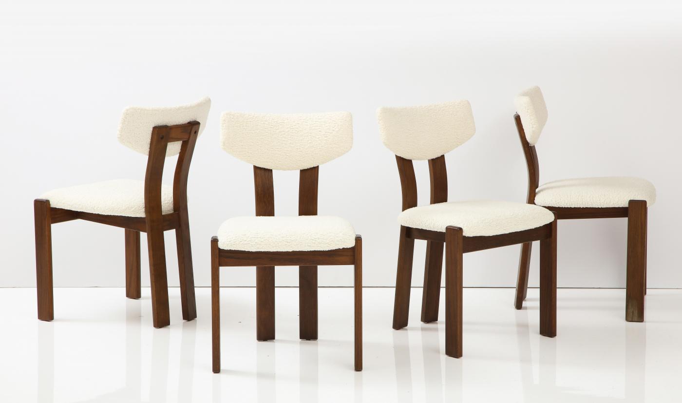 Set of Four Danish Teak Sculpted Upholstered Dining Chairs, Denmark