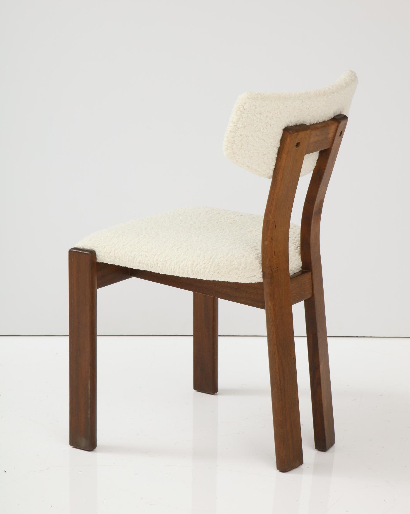 Set of Four Danish Teak Sculpted Upholstered Dining Chairs, Denmark