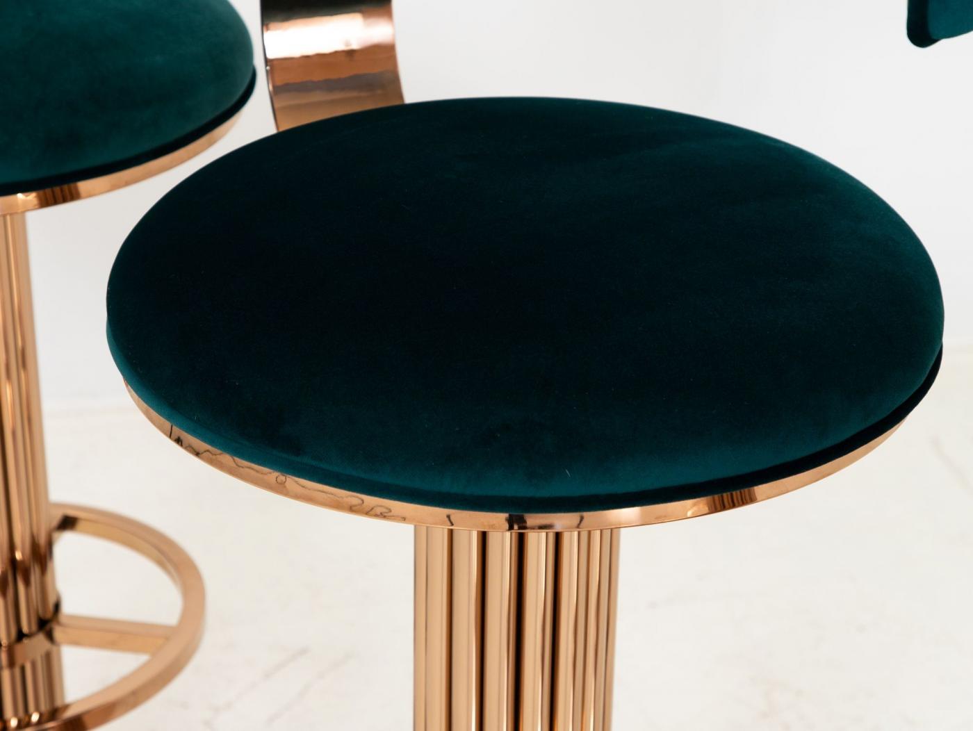 Set of Four Rose Gold and Emerald Barstools in the Design For Leisure Style