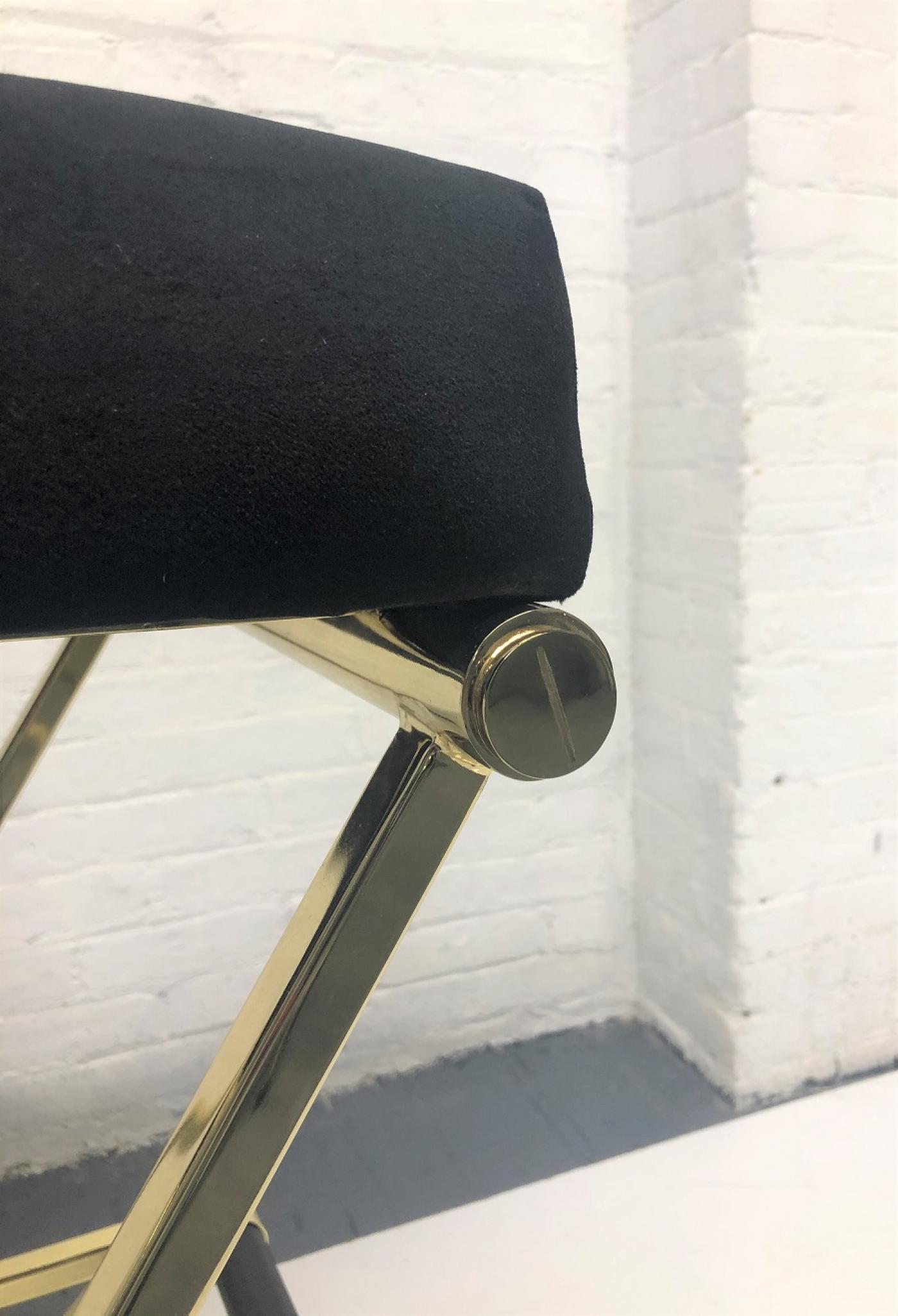 Set of Four Velvet and Brass Finish Bar Stools