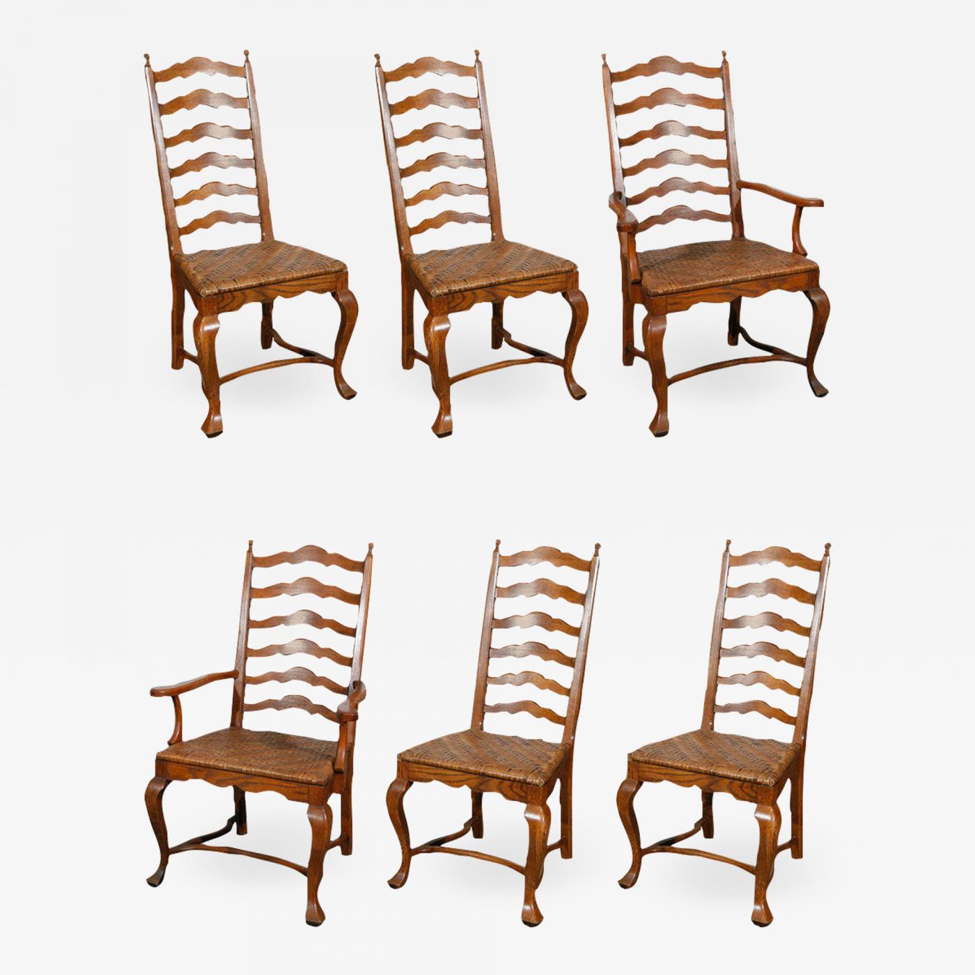 Set of Six Ladder Back Dining Chairs