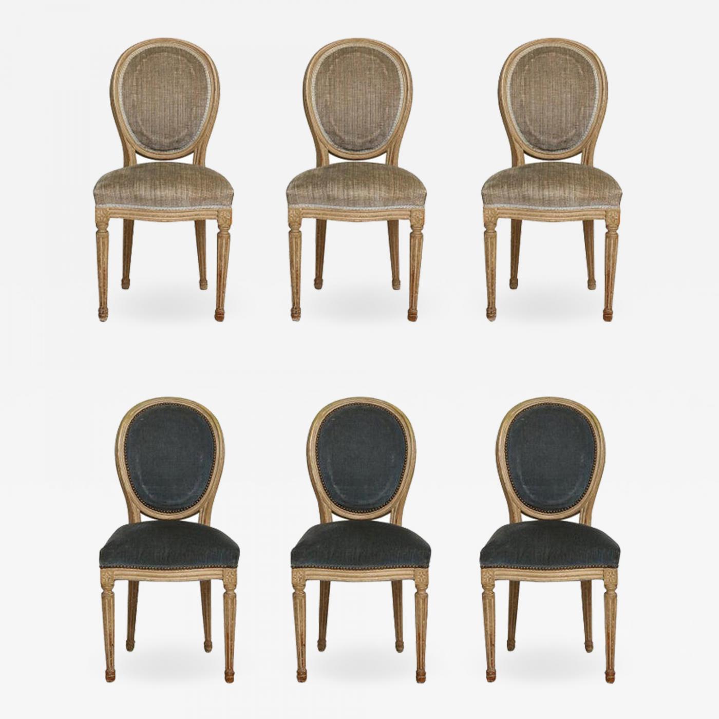 Set of Six Vintage Louis XVI, Style Painted Dining Room Chairs