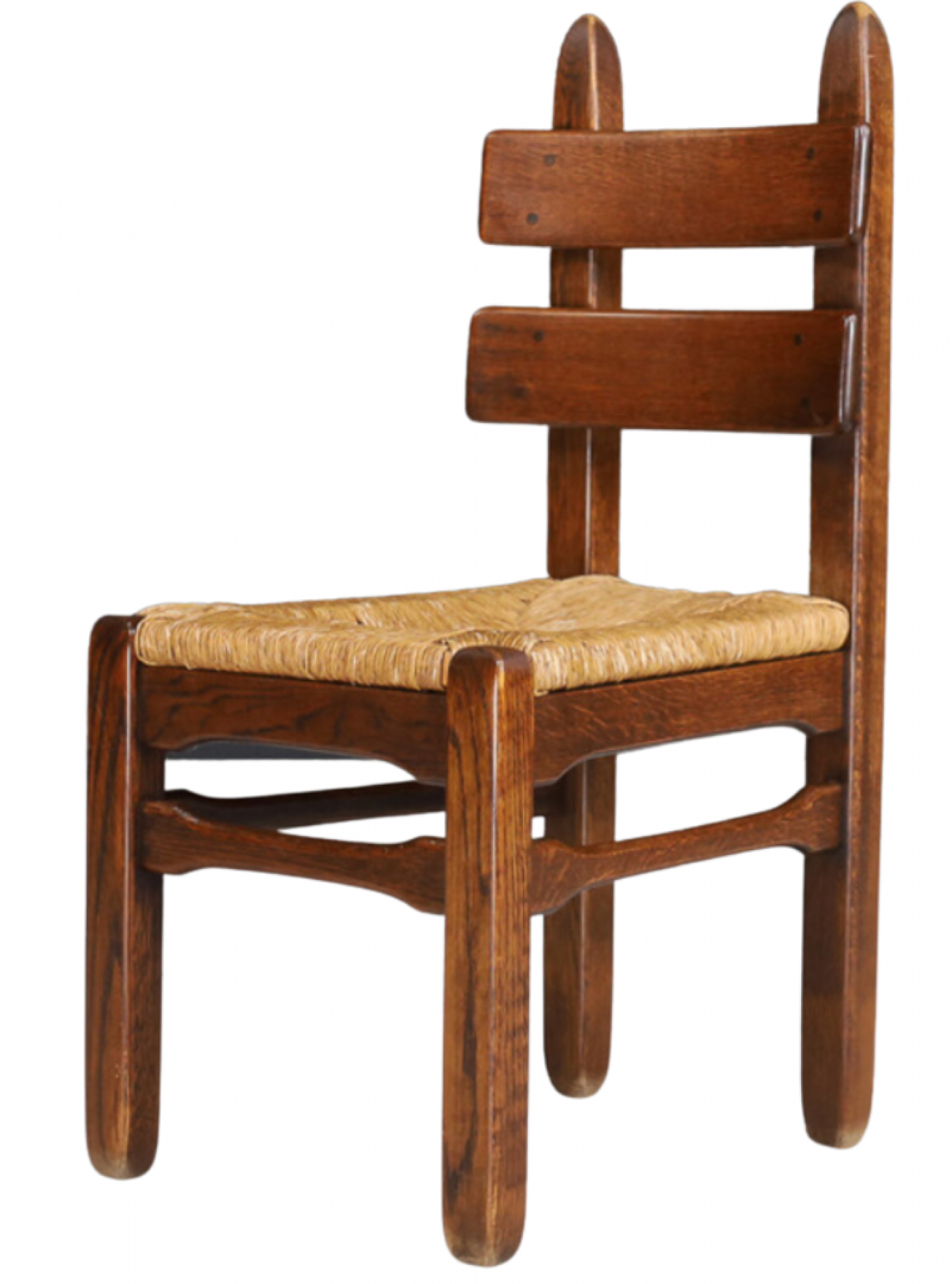 Set six 1950s French brutalist oakwood dining chairs
