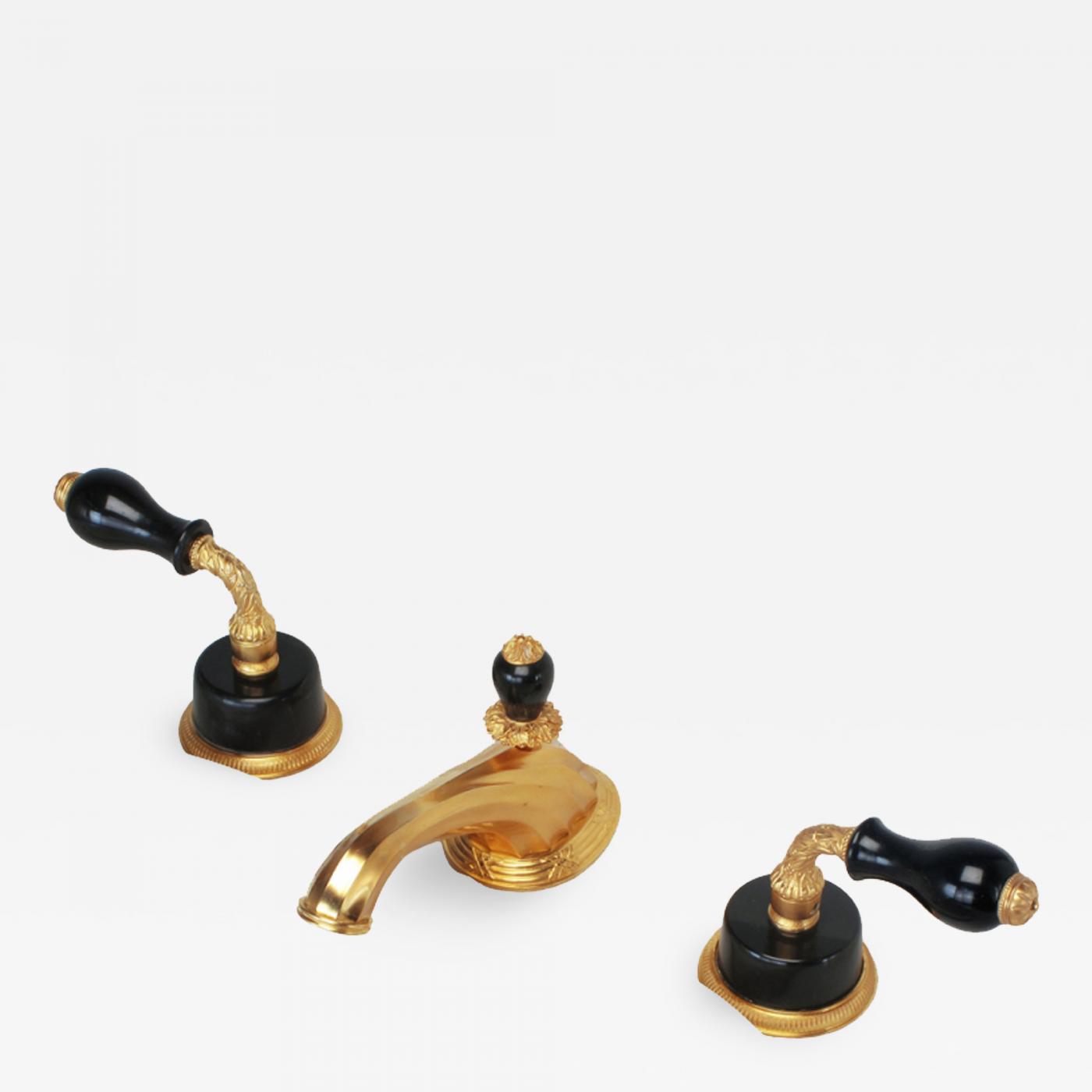 Sherle Wagner Gold Plated Bronze Onyx Faucet Set