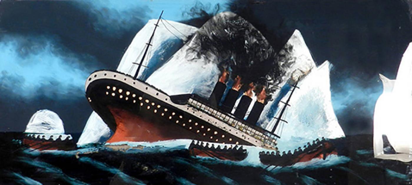 Sinking Titanic Painting Reverse Painted Glass