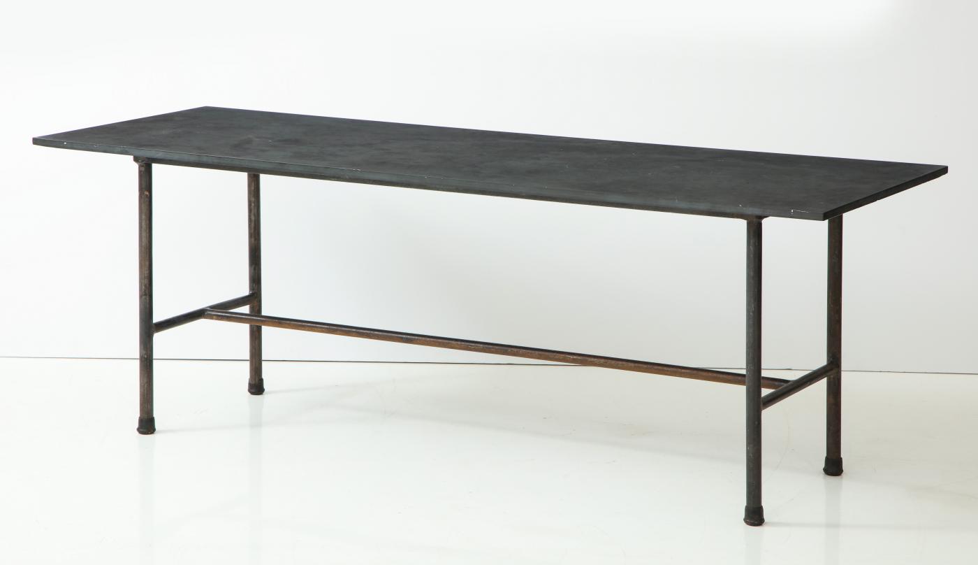 Slate top dining table or desk with industrial iron base