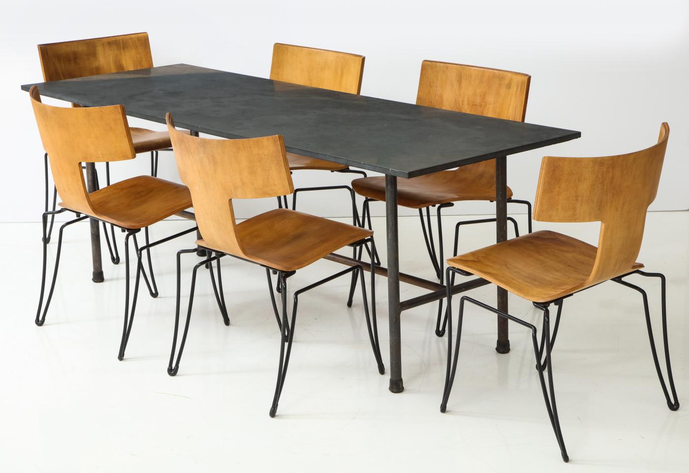 Slate top dining table or desk with industrial iron base