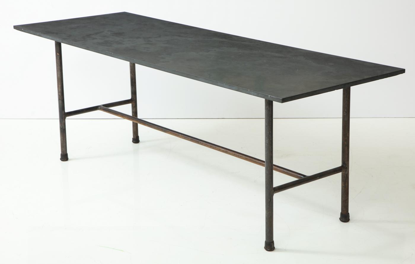Slate top dining table or desk with industrial iron base
