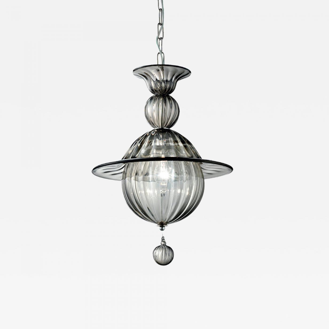 Wells And Company Custom Smokey Murano Glass Pendant Light