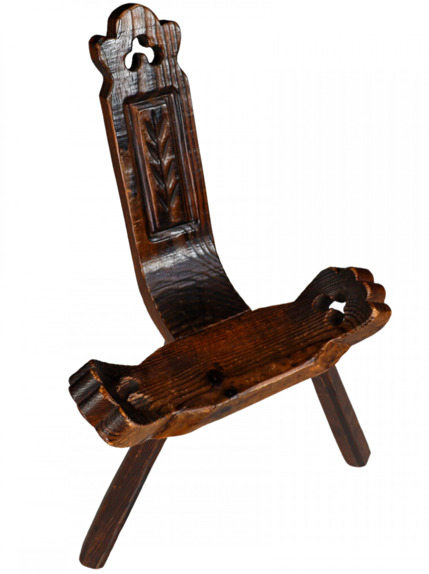 Spanish carved wood midcentury saddle/birthing chair