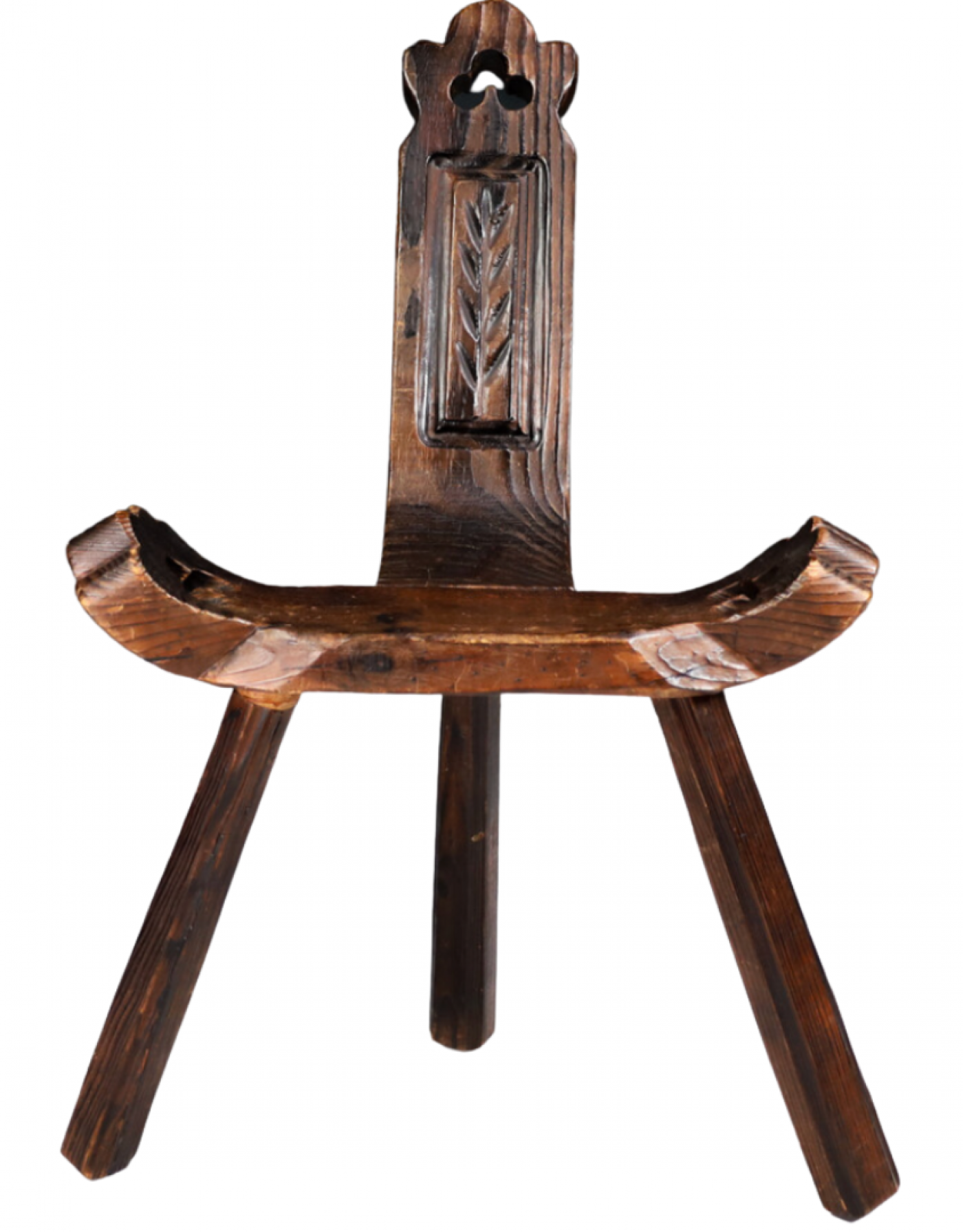 Spanish carved wood midcentury saddle/birthing chair