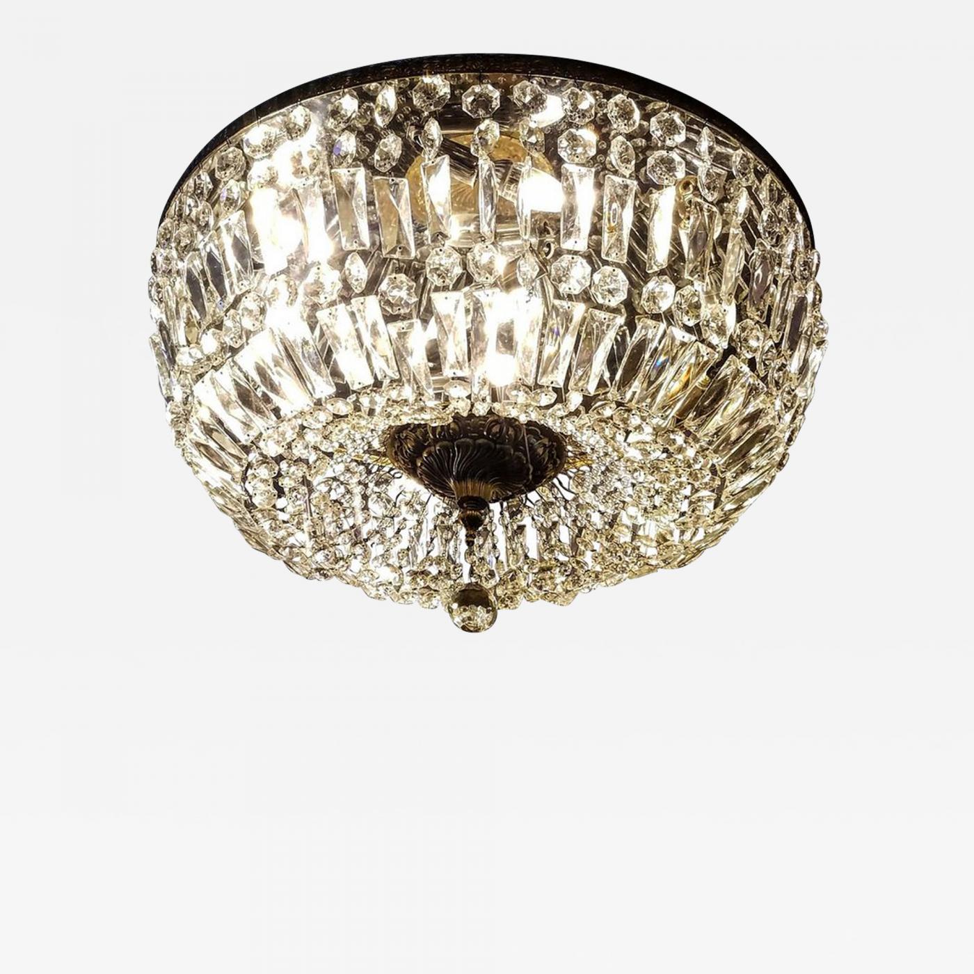 Large Flush Mount Crystal And Bronze Basket Chandeliers Three Available Spectacular Flush Mount Crystal And Bronze Basket Chandeliers Three Available