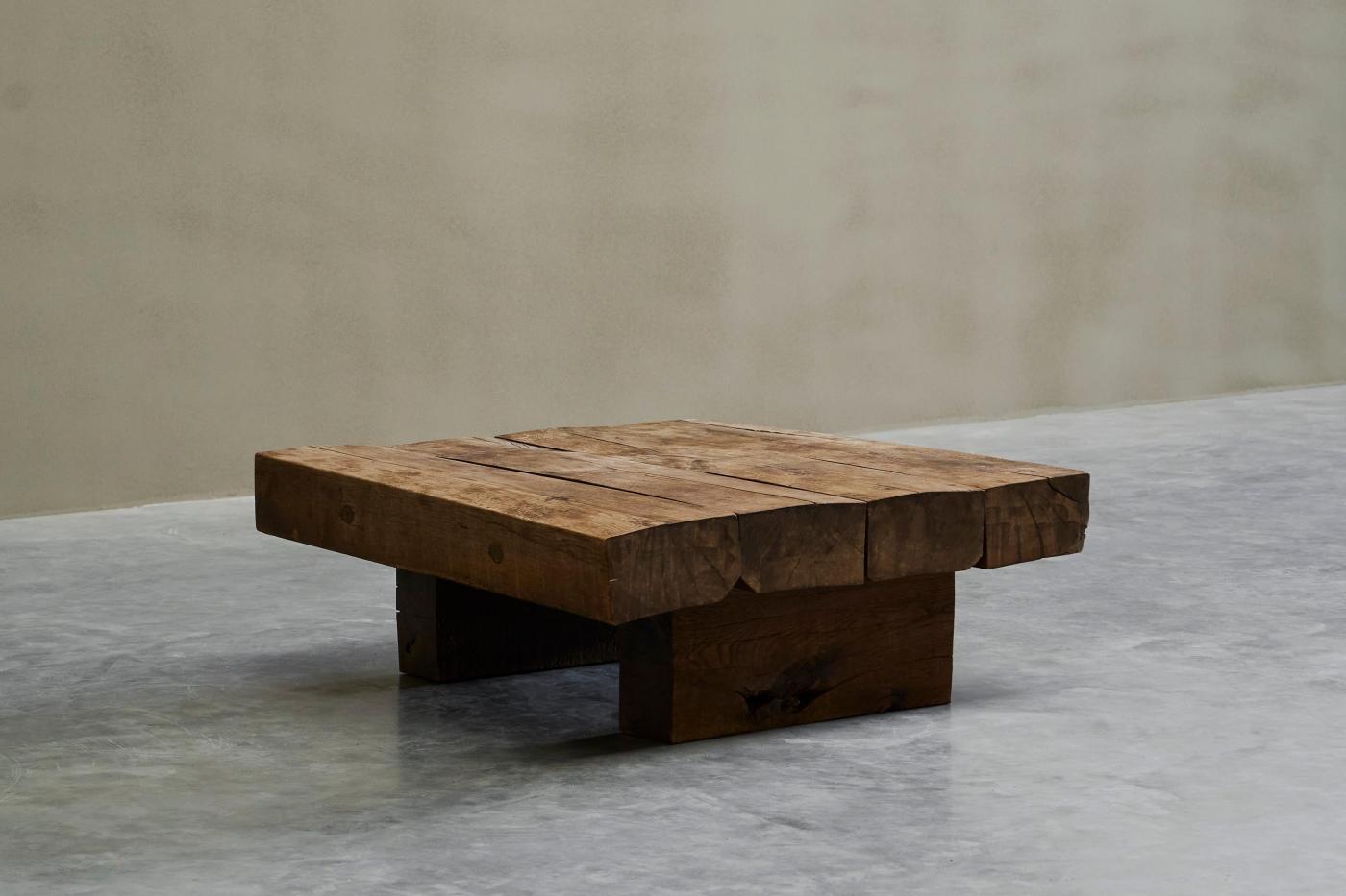 Square Wabi Sabi Style Coffee Table in Solid Oak Europe 1960s — free download