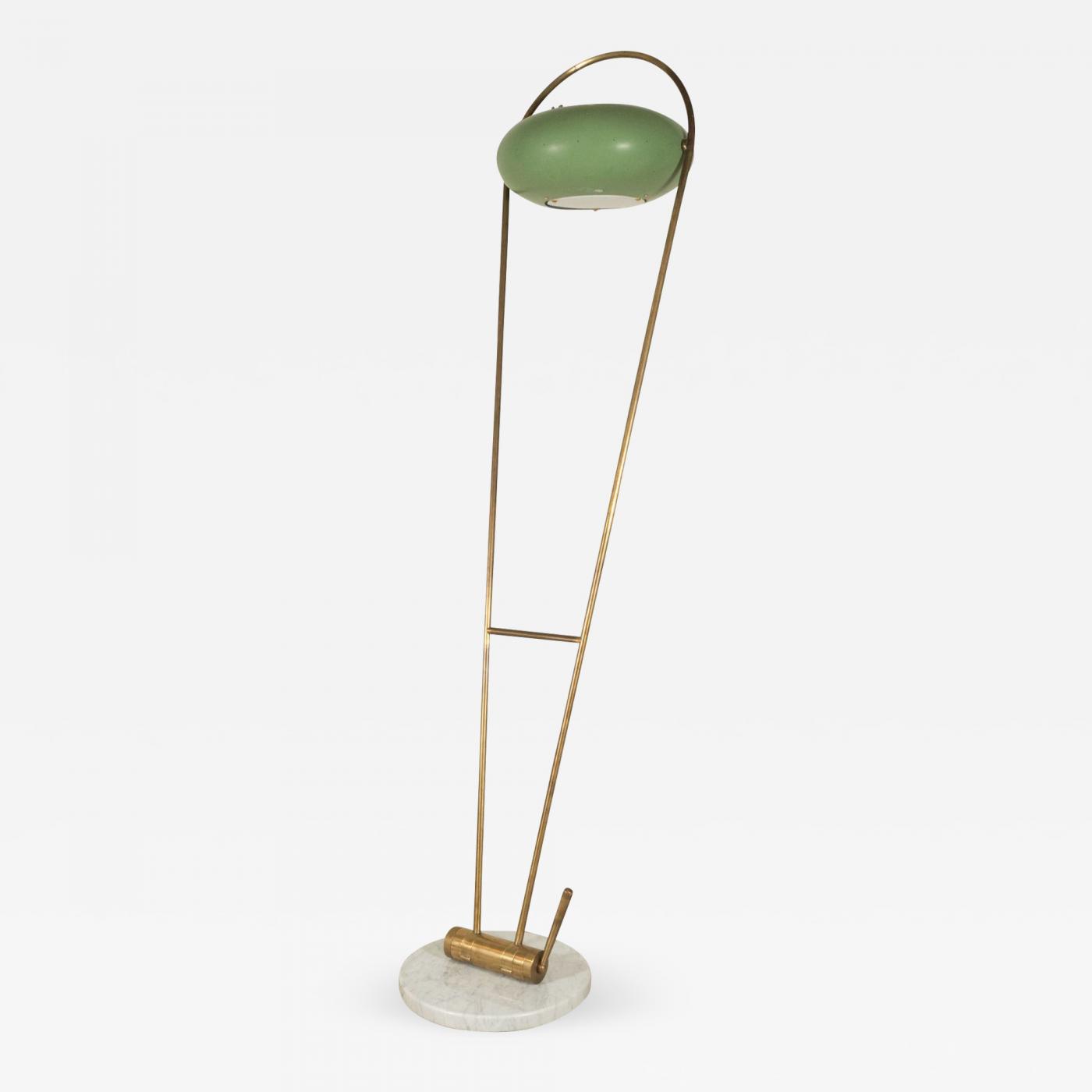 Stilux Milano Brass Floor Lamp With Green Tole Shade Marble Base