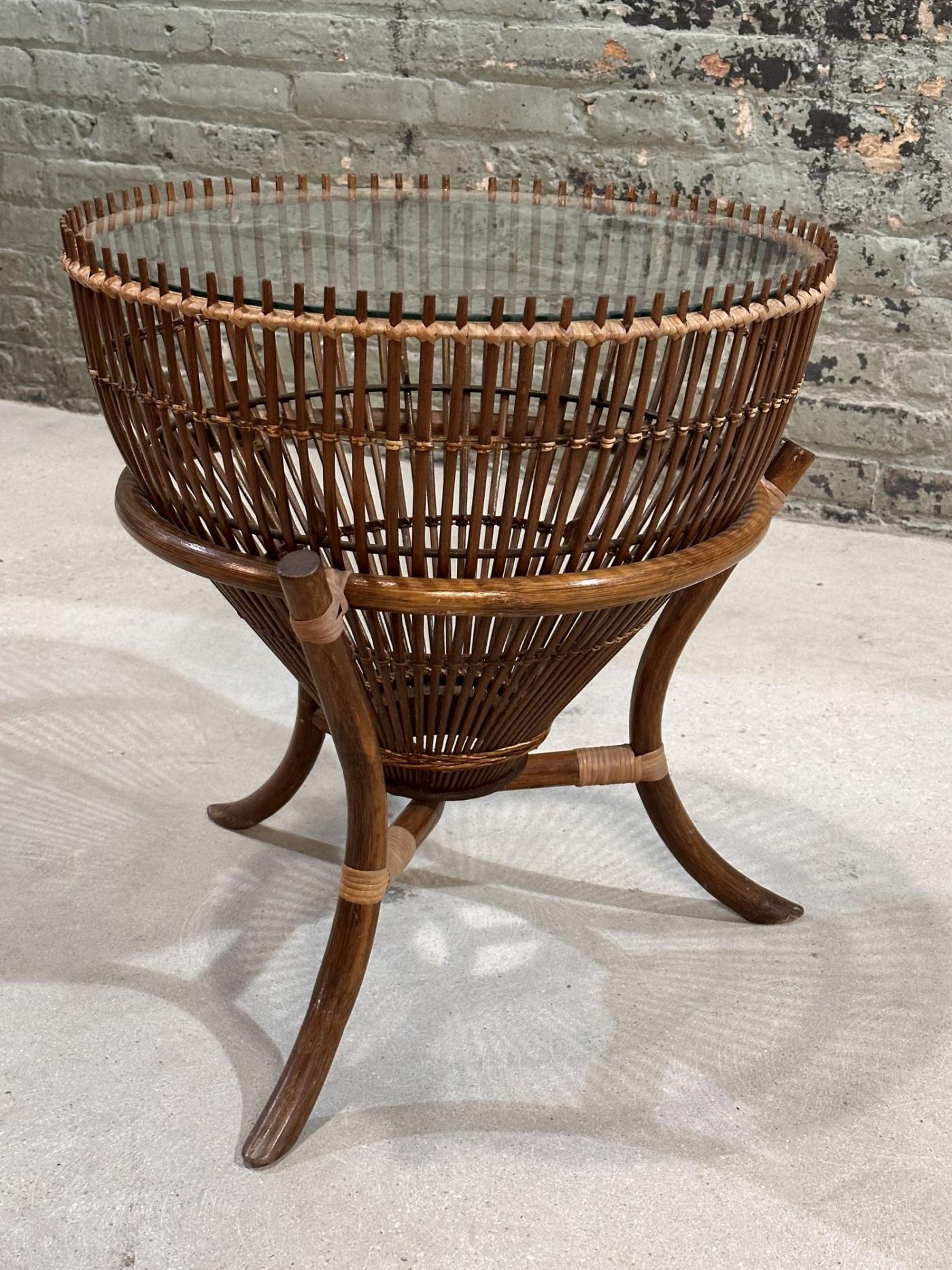 Franco Albini - Style of Franco Albini Rattan Fishing Basket Side/End ...